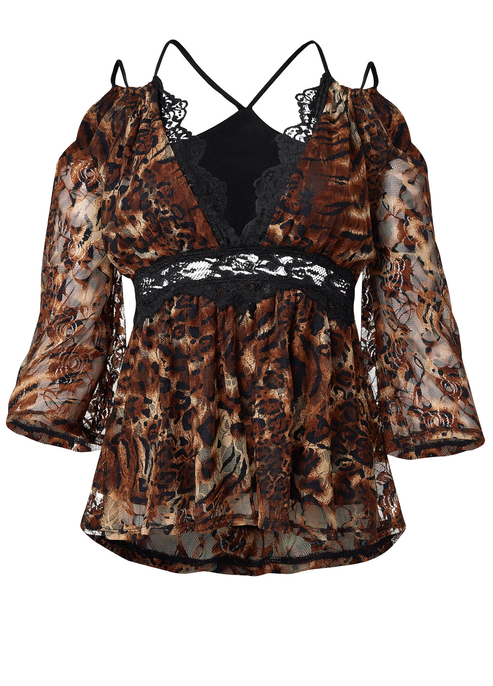 Animal Print Lace Top - Brown Multi - Image 6