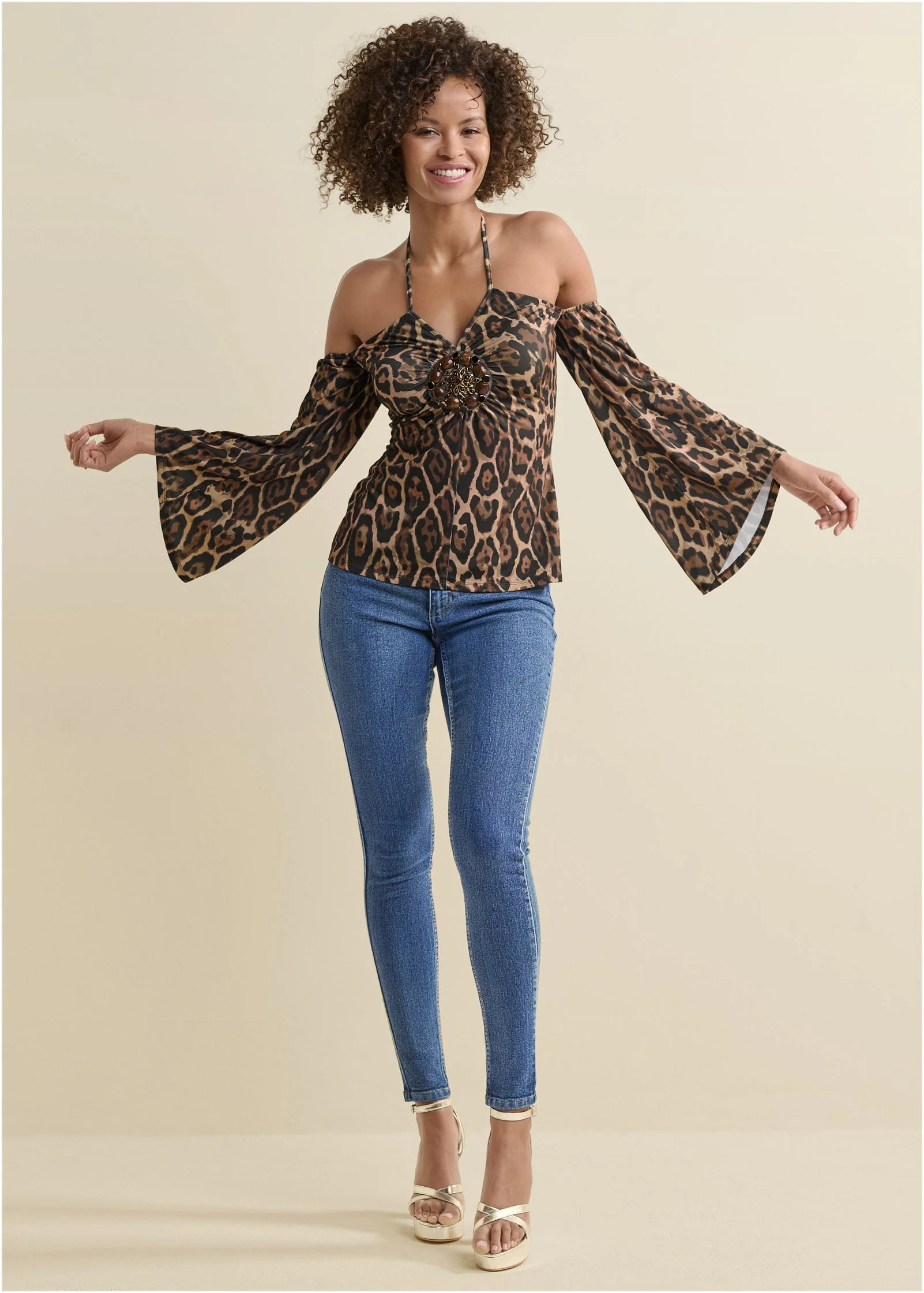 Halter Tie Animal Print Top - Brown & Black - Image 2