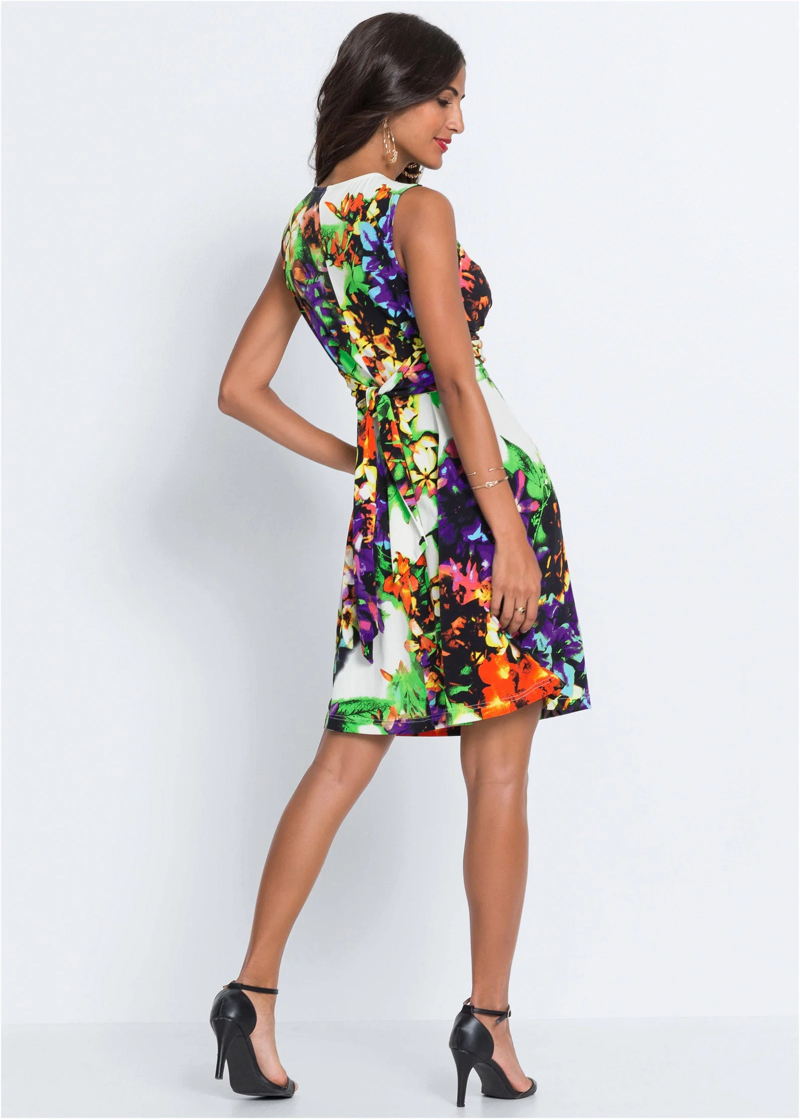 Floral Print Tie-Back Dress - Blue Multi - Image 3
