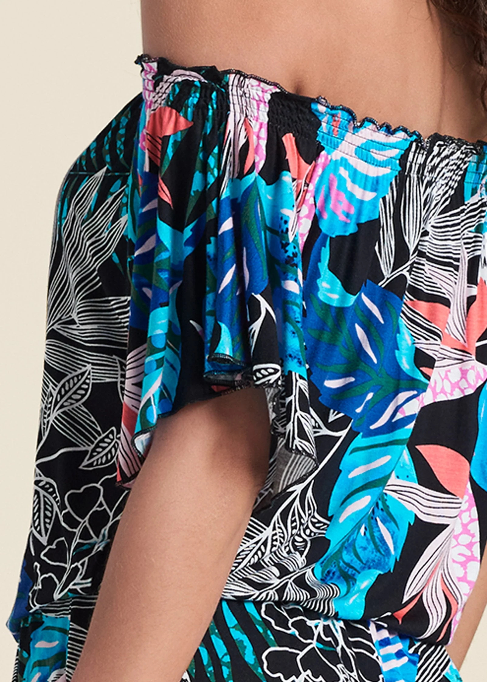Bahamian Palm Off Shoulder Romper - Blue Multi - Image 5