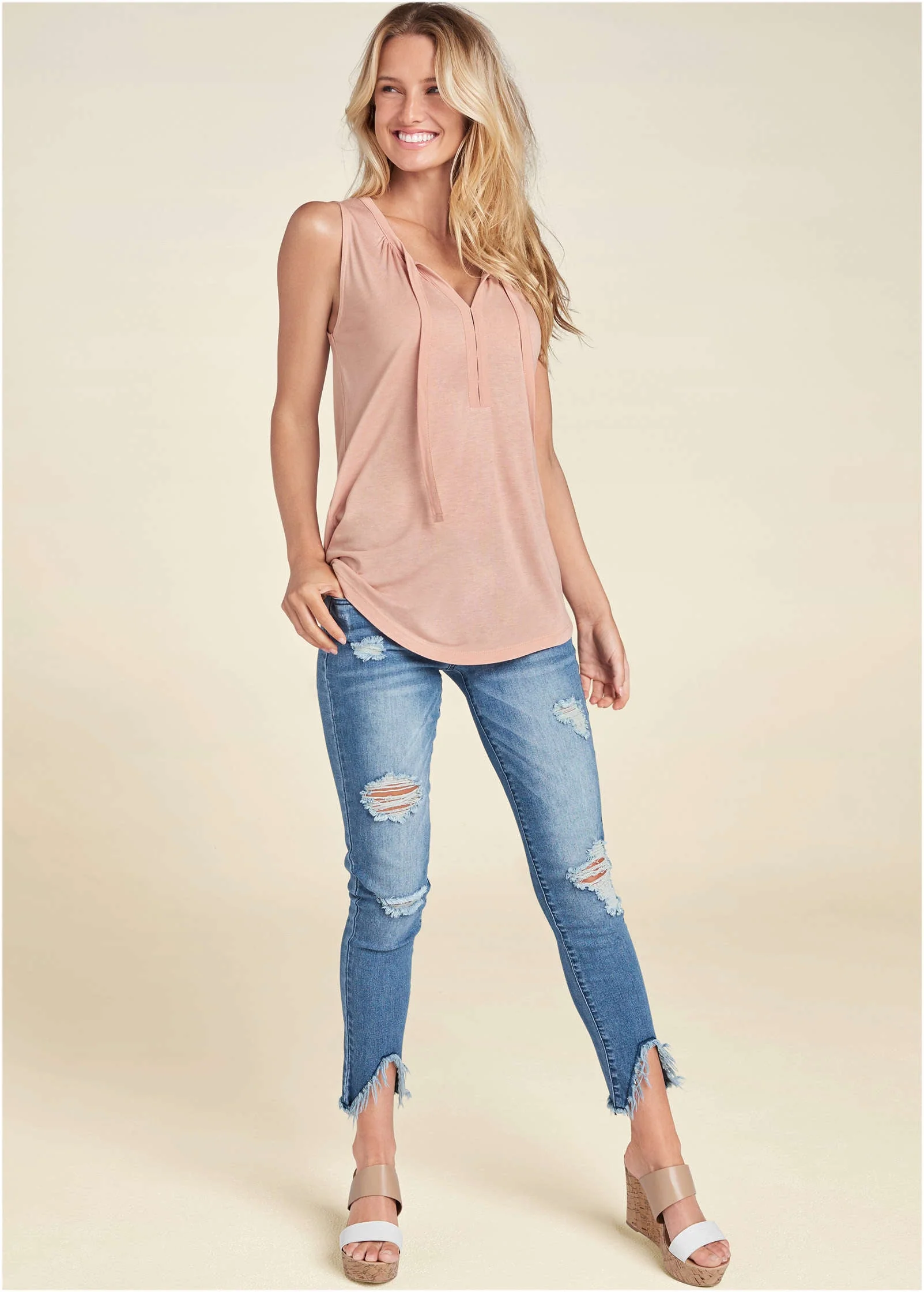 Tie Detail Casual Top - Pink - Image 3