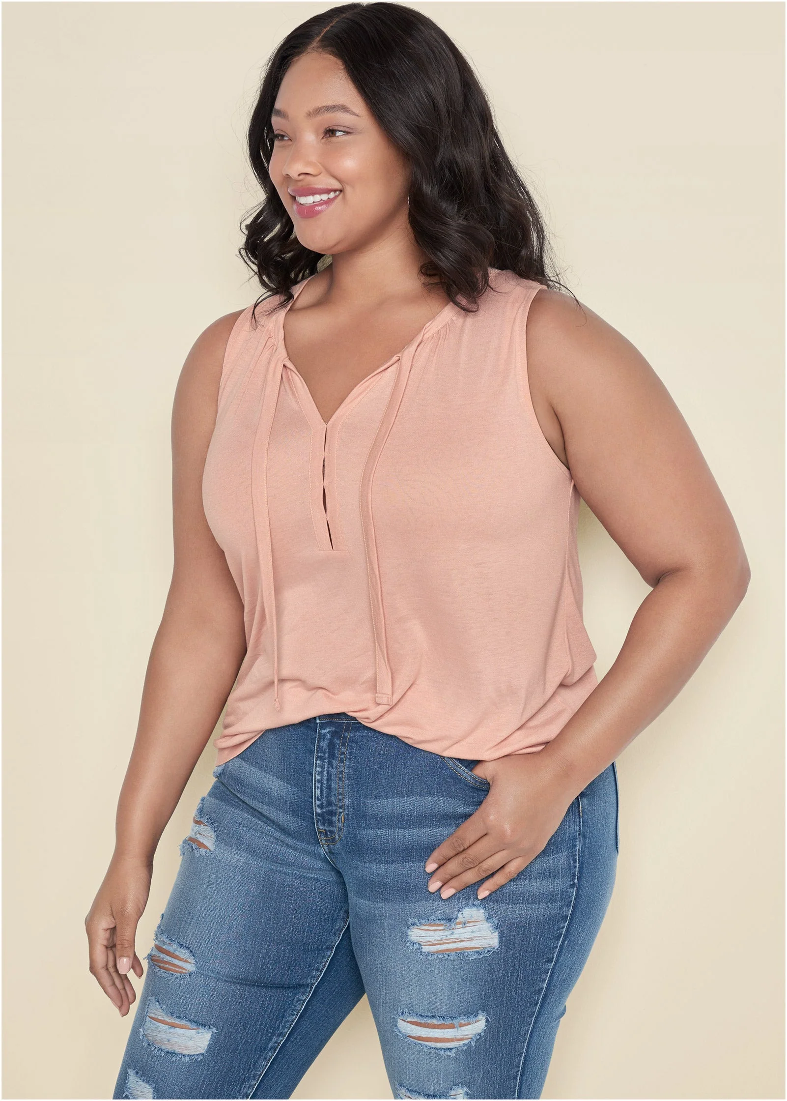 Tie Detail Casual Top - Pink - Image 7