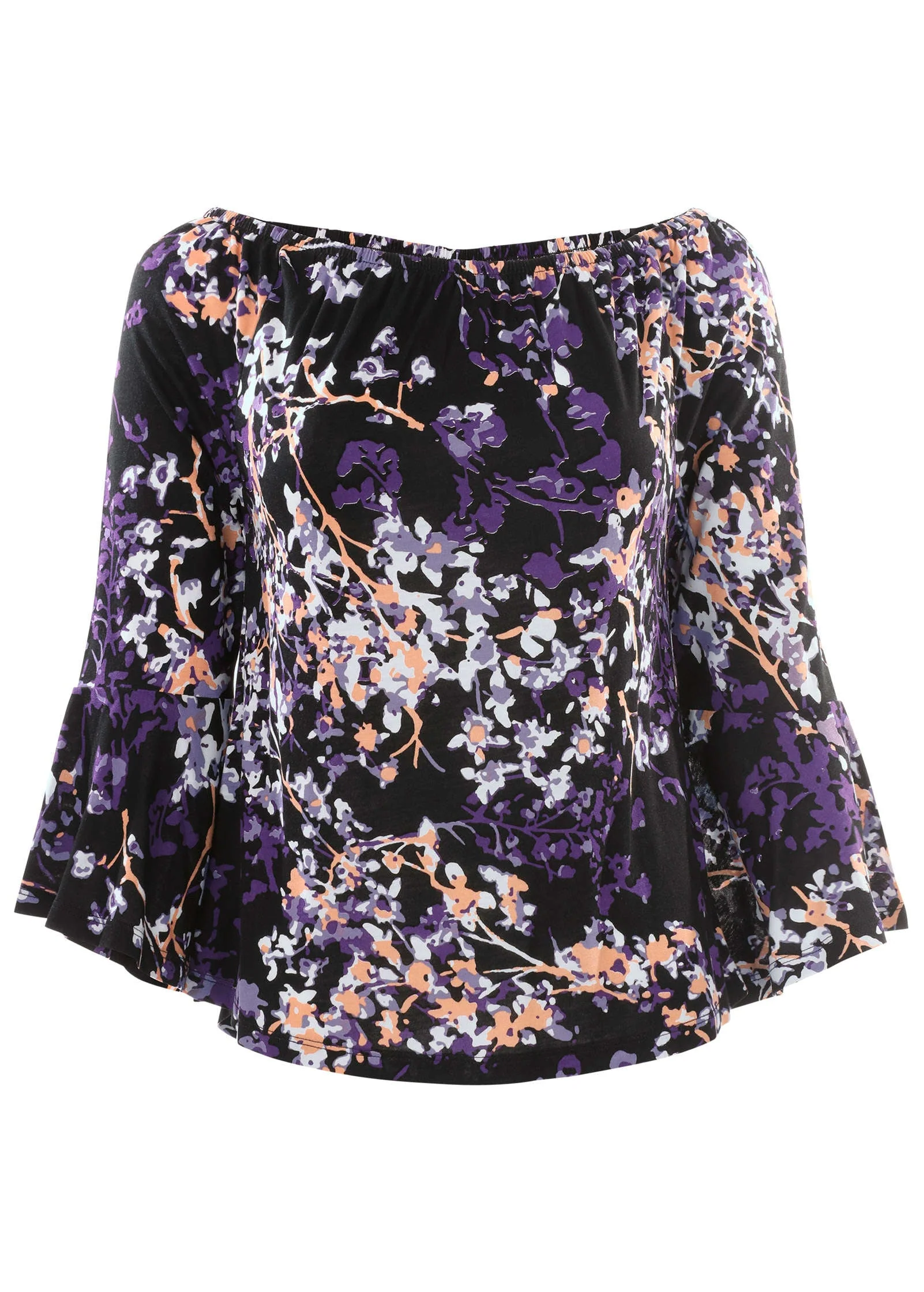 Bell Sleeve Printed Top - Purple Multi - Image 5