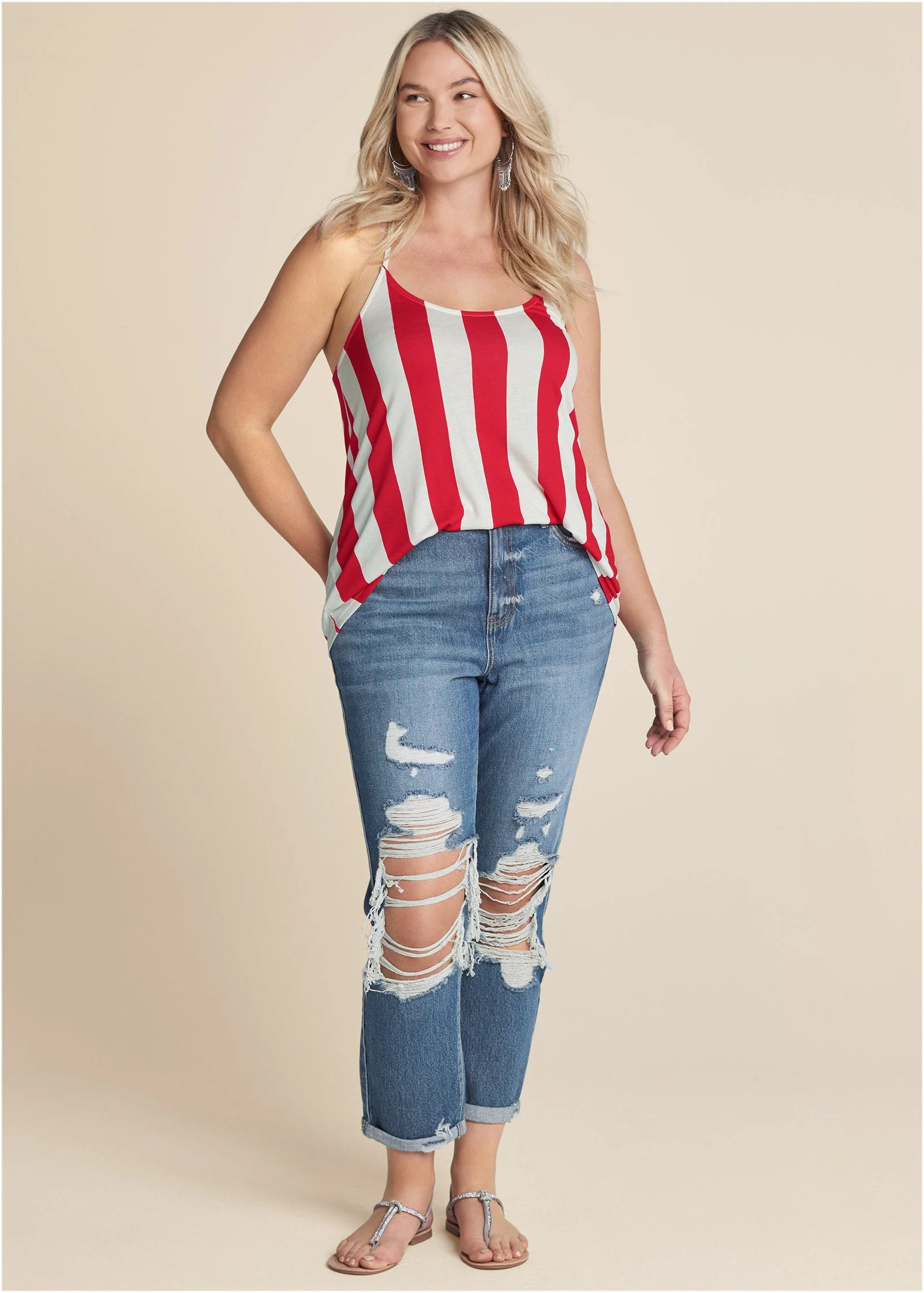 Strappy Tank - Red & White - Image 12
