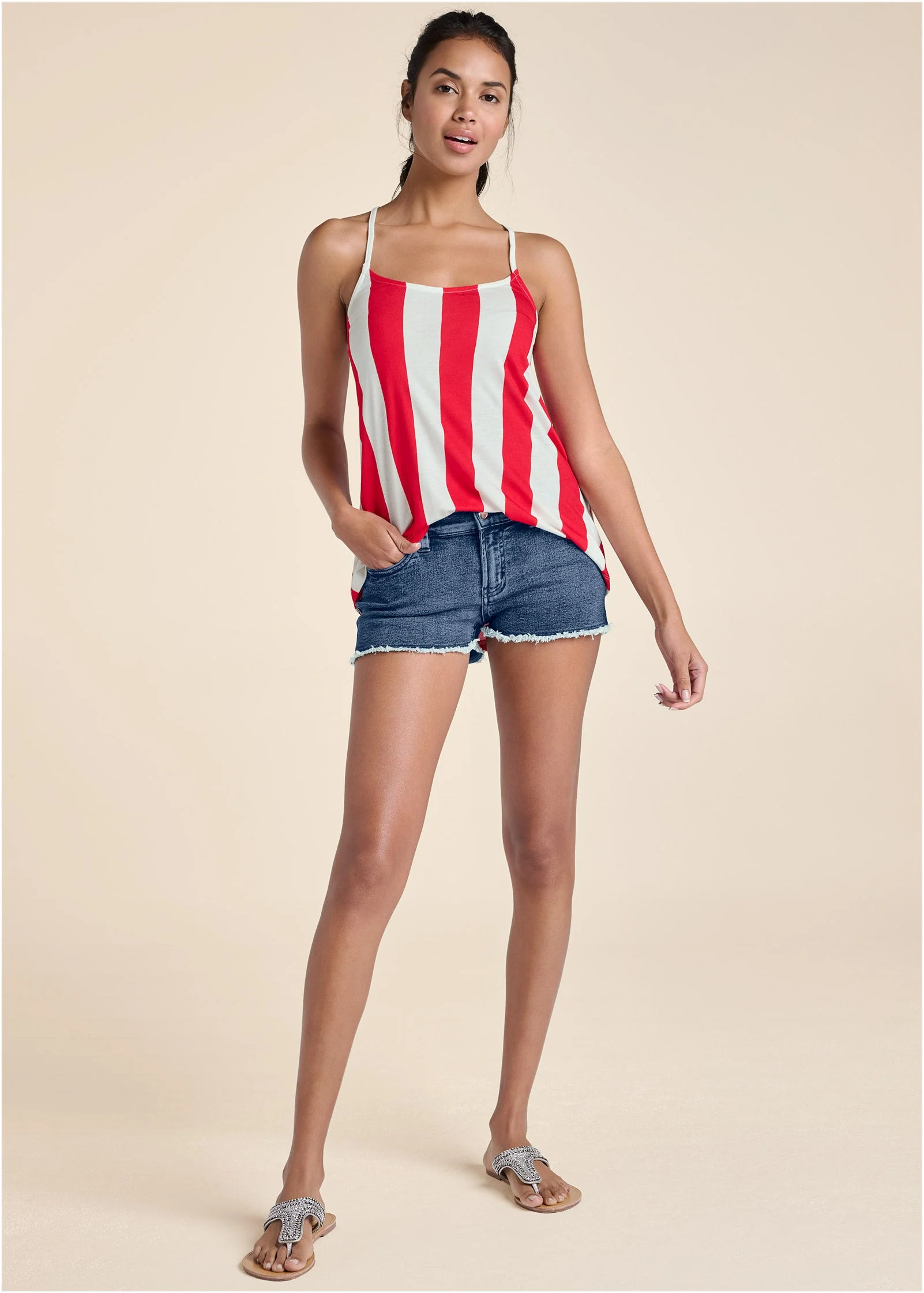 Strappy Tank - Red & White - Image 3
