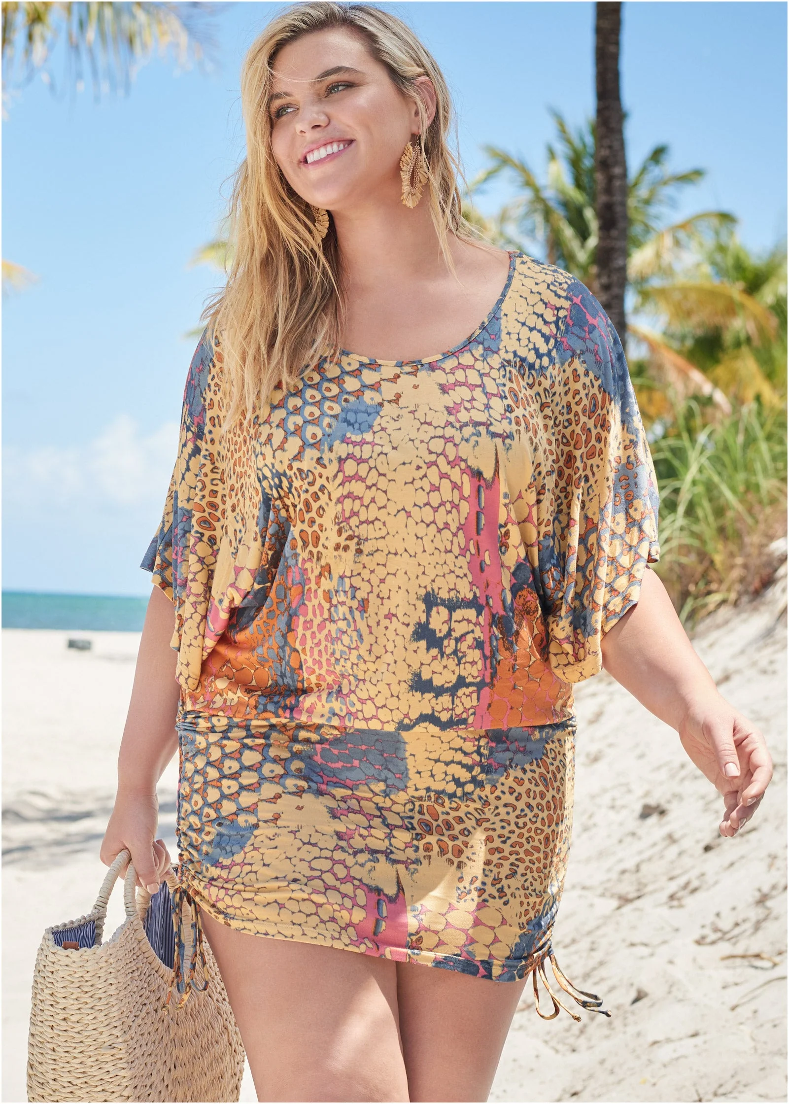 Banded Convertible Dress - Orange Multi - Image 4