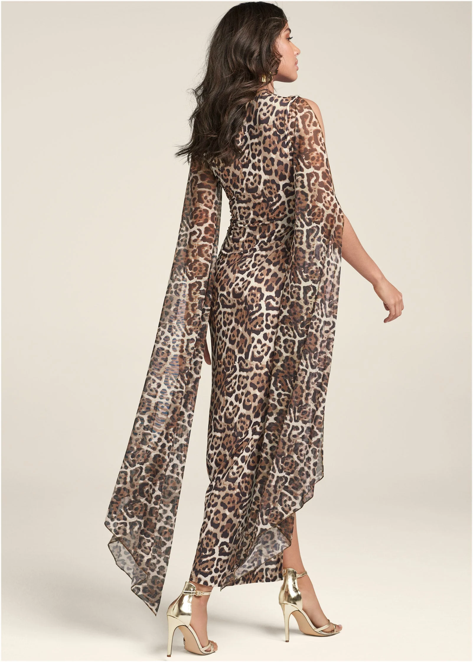 Exaggerated Sleeve Dress - Brown Multi - Image 2