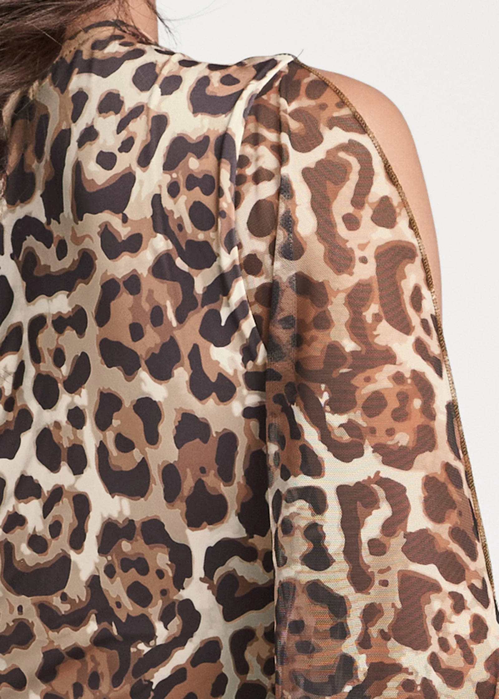 Exaggerated Sleeve Dress - Brown Multi - Image 4