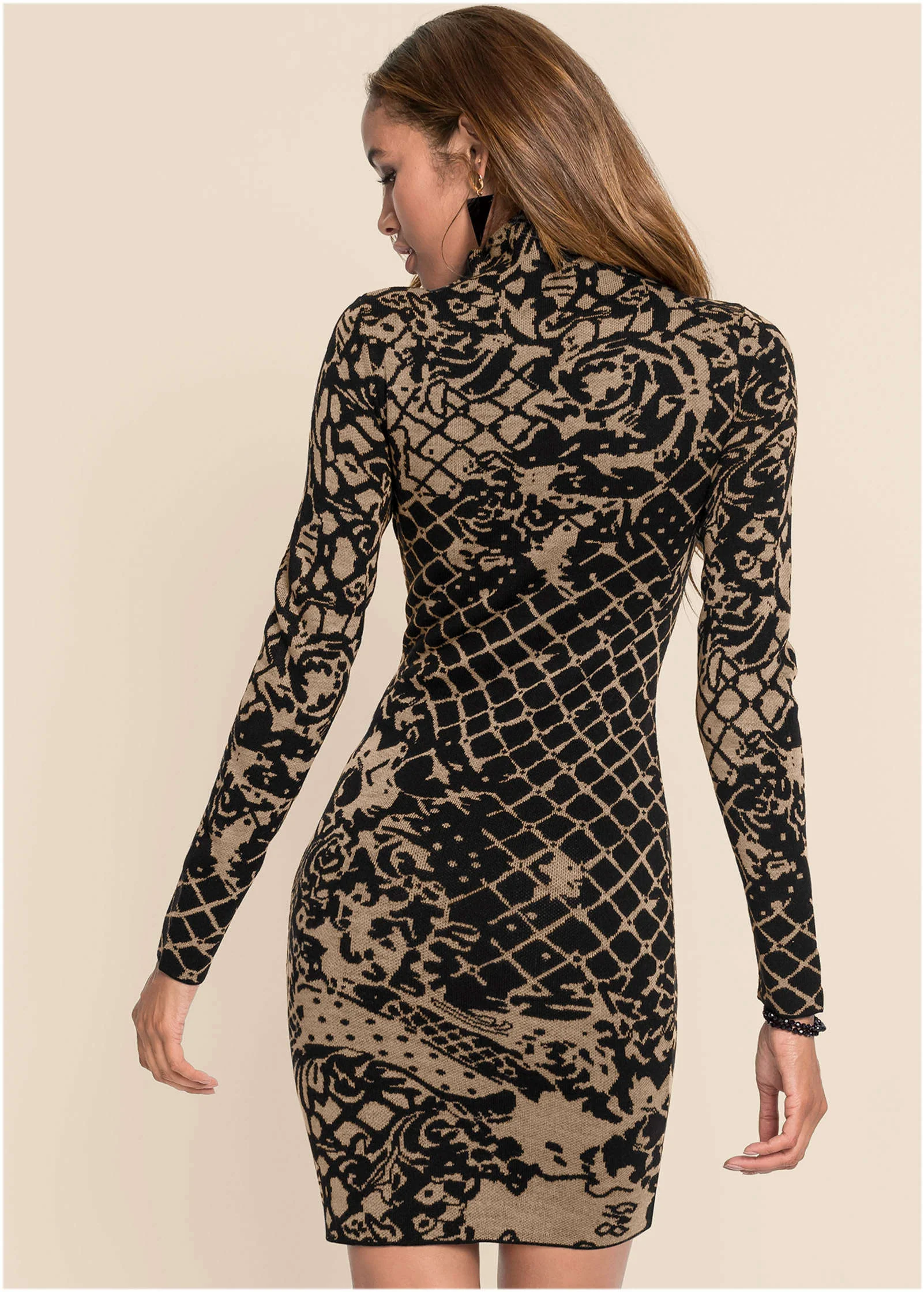Bodycon Sweater Dress - Black Multi - Image 2