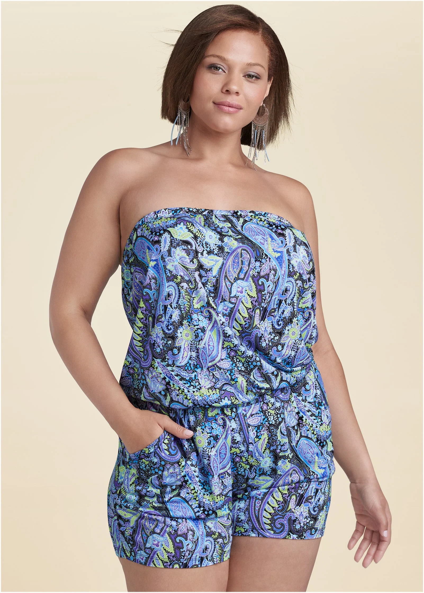 Paisley Printed Romper - Blue Multi - Image 10