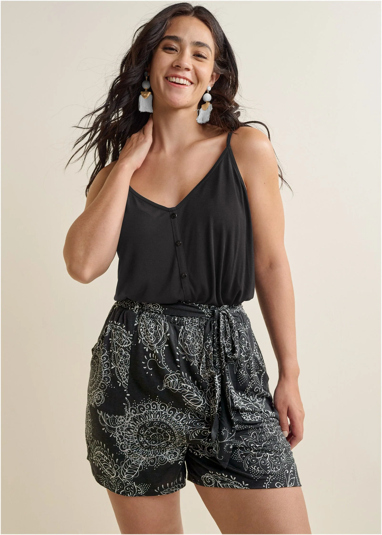 Bottom Printed Romper  - Black Multi - Image 7