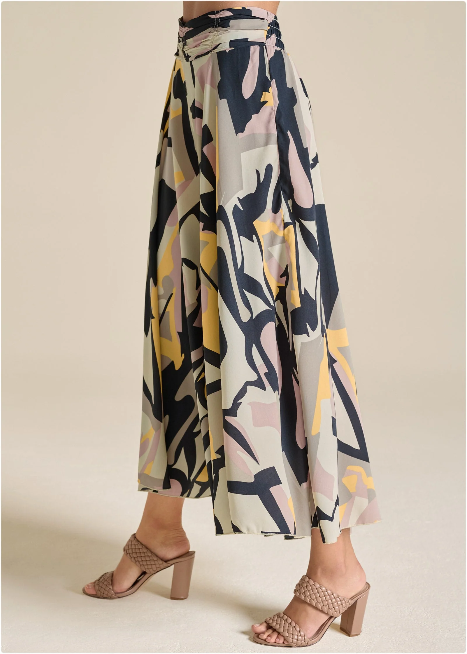 Printed Flowy Pants - Navy Multi - Image 4
