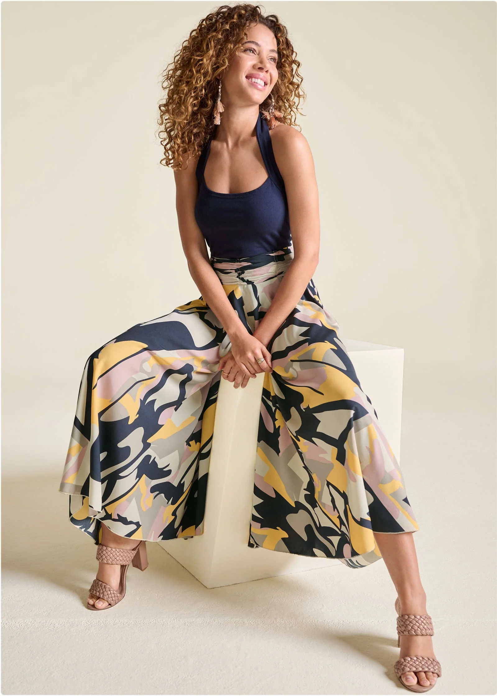 Printed Flowy Pants - Navy Multi - Image 7