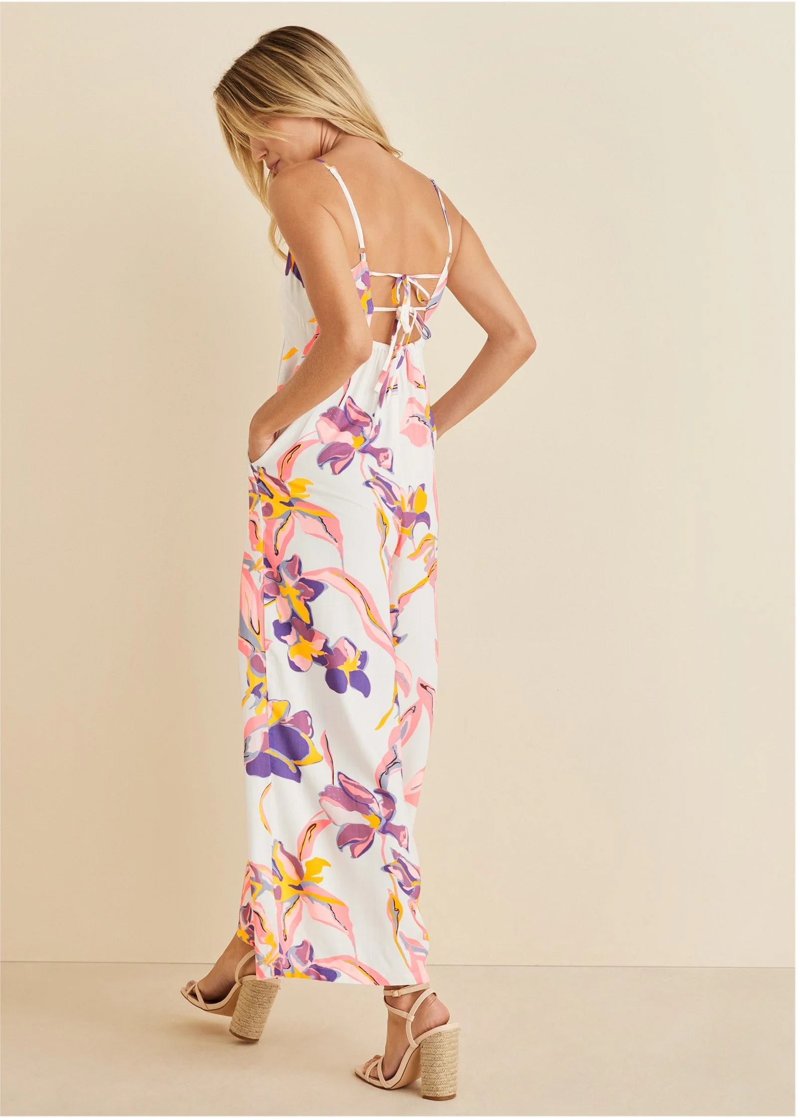 Square Neck Printed Jumpsuit - White Multi - Image 2
