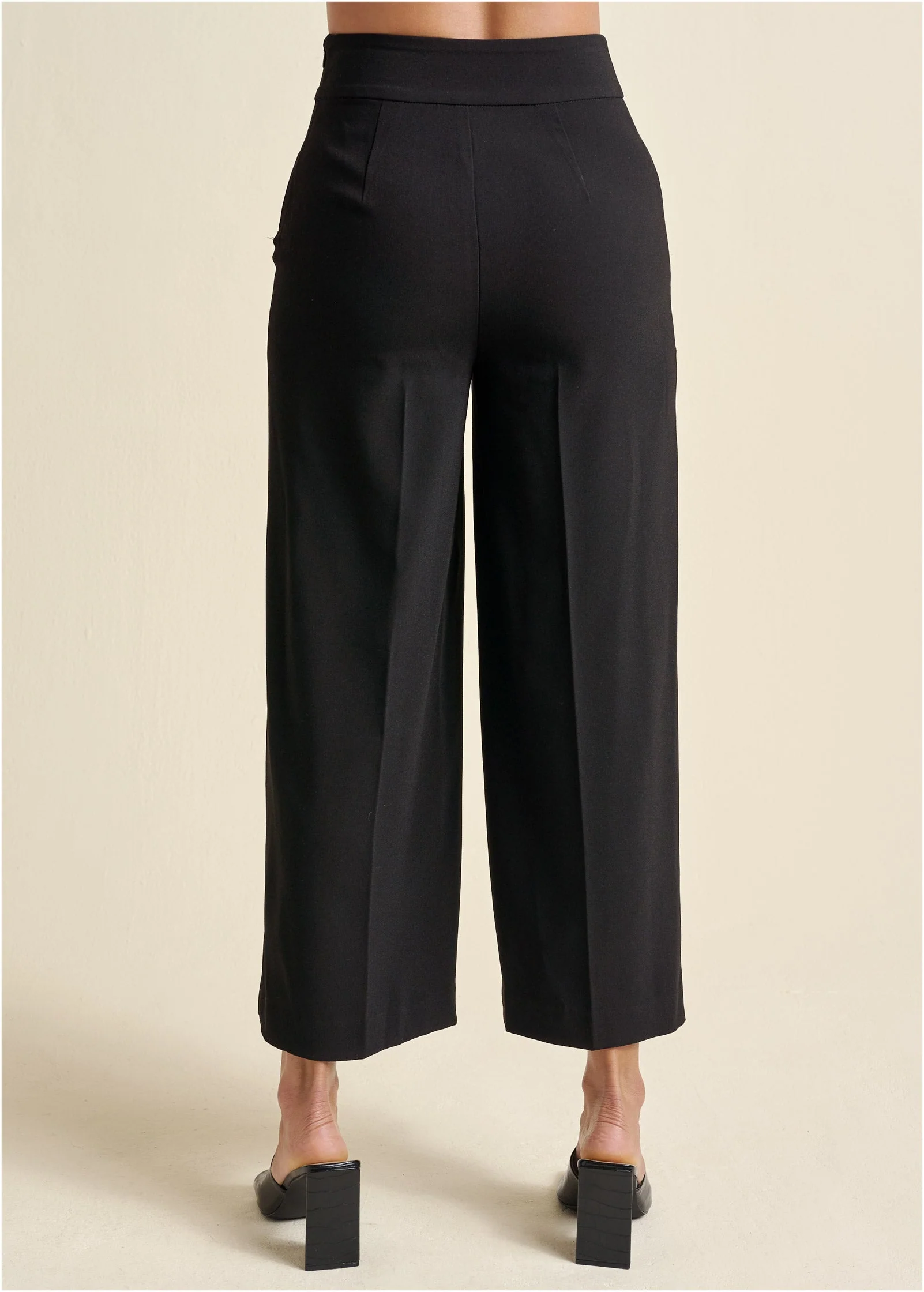 Crop Wide Leg Pants - Black - Image 3