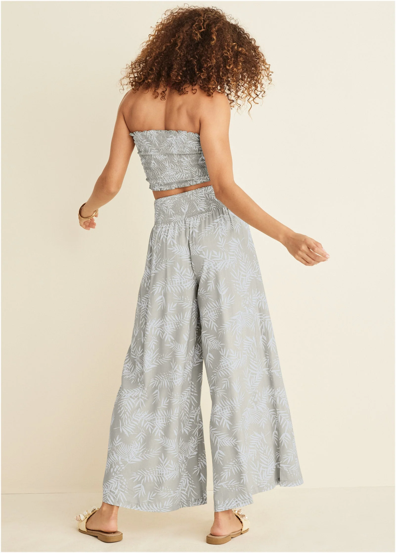 Smocked Crop Top - Green Multi - Image 2