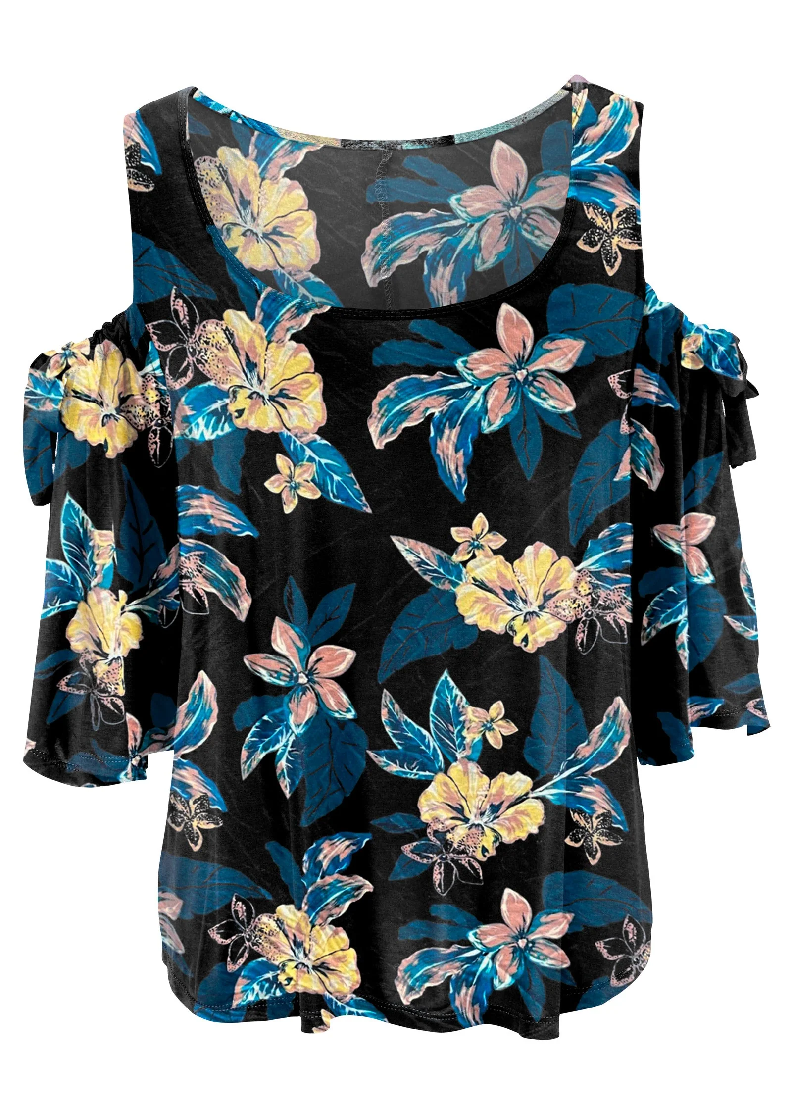Printed Cold-Shoulder Top - Blue Multi - Image 6
