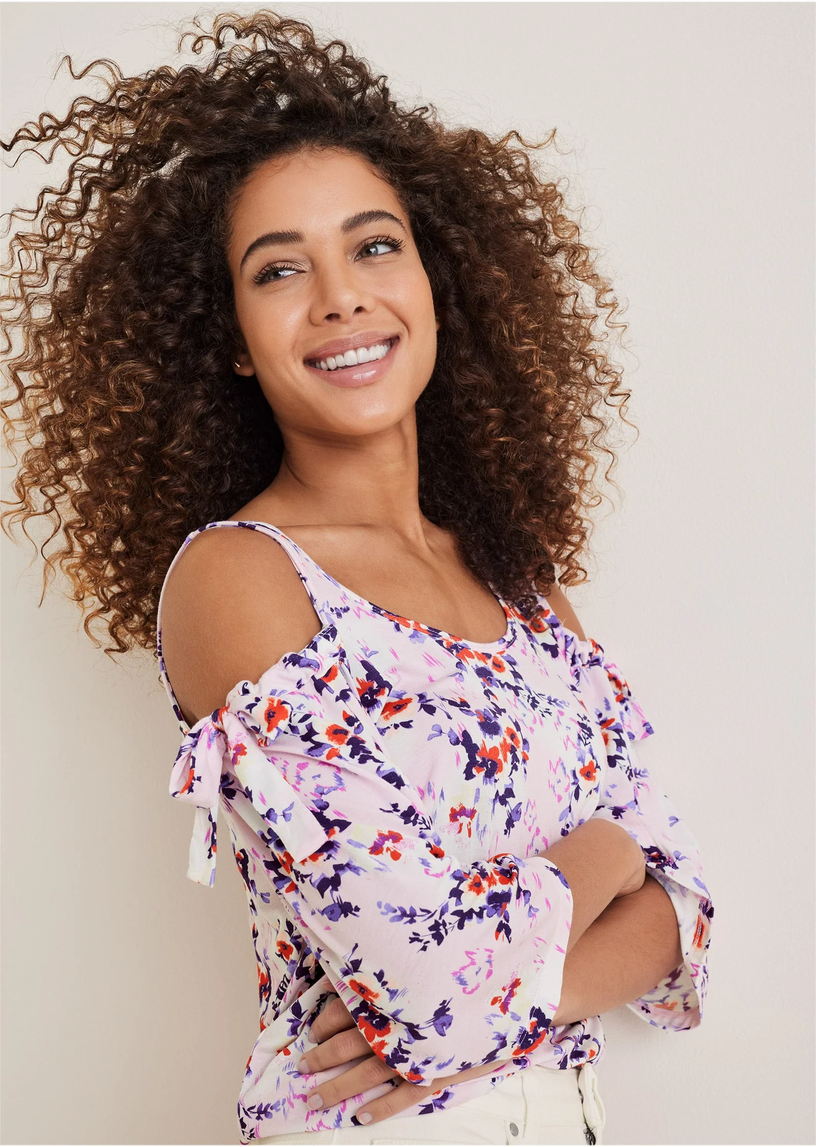 Printed Cold-Shoulder Top - Pink & Purple - Image 5