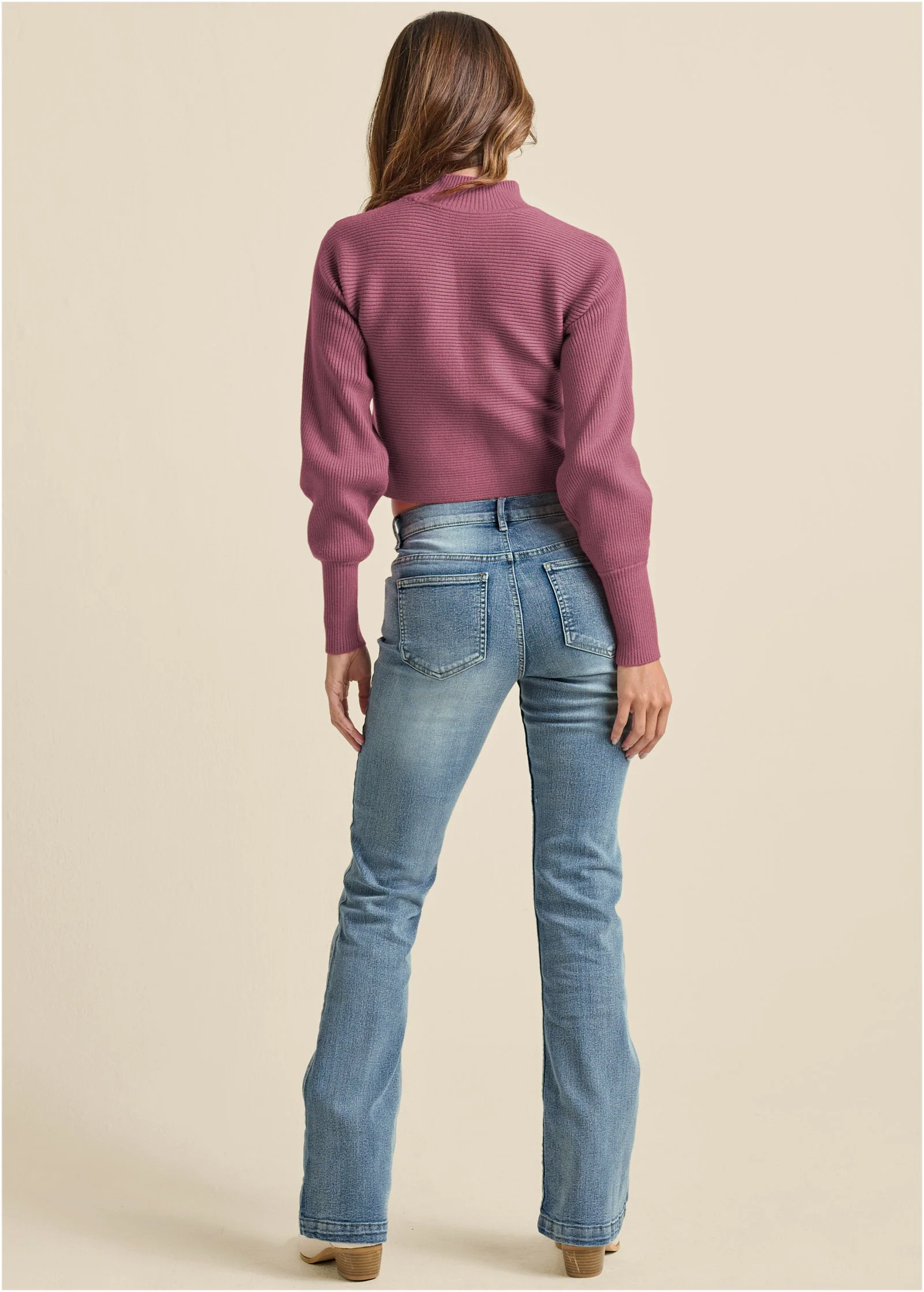 Ribbed Mock-Neck Sweater - Berry - Image 2