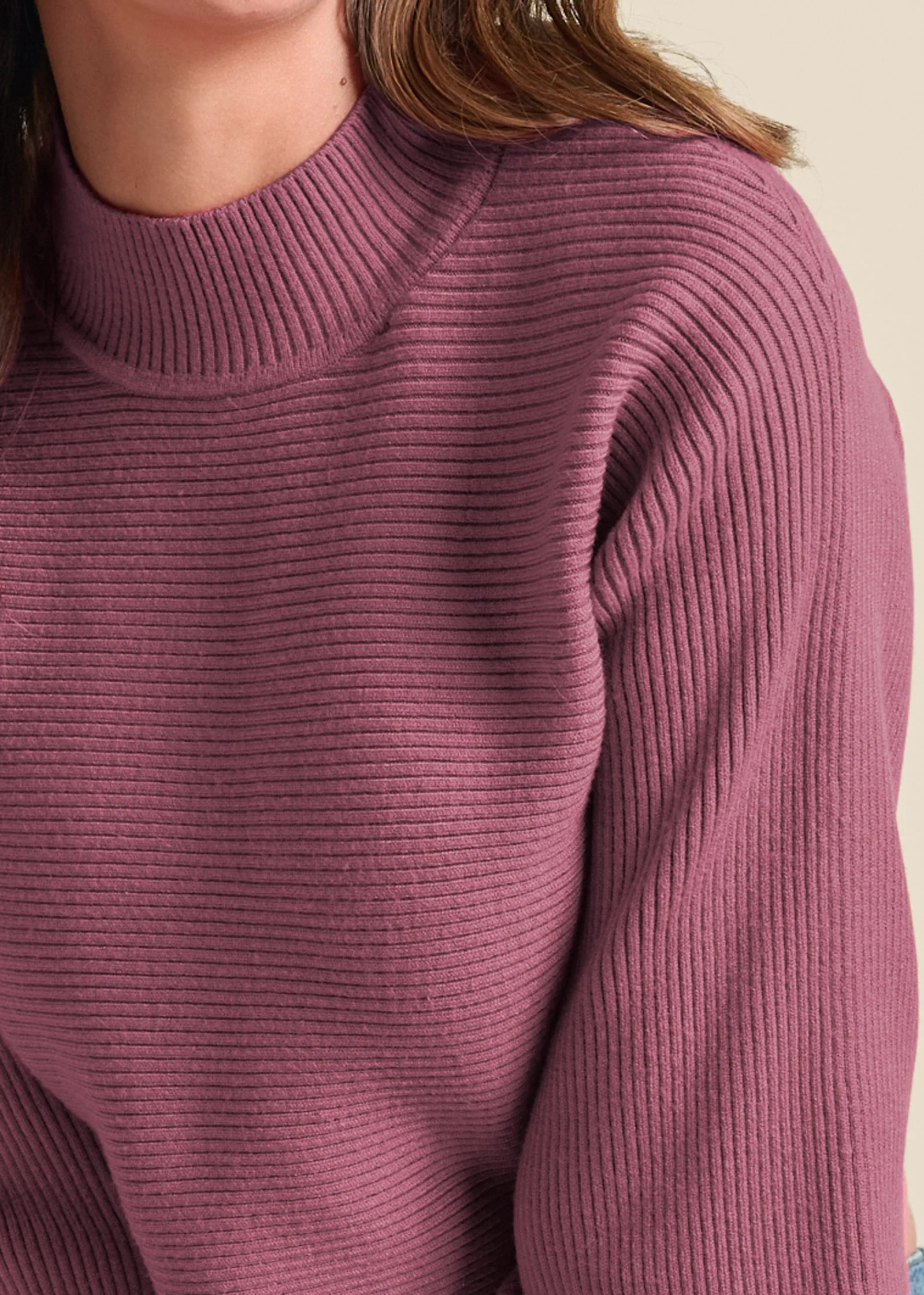 Ribbed Mock-Neck Sweater - Berry - Image 3