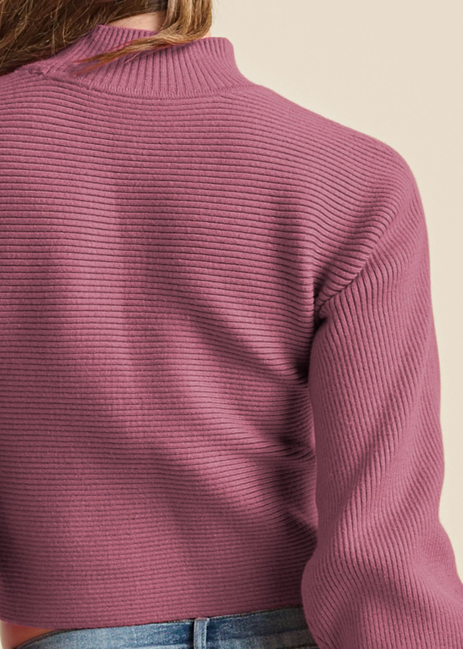 Ribbed Mock-Neck Sweater - Berry - Image 4