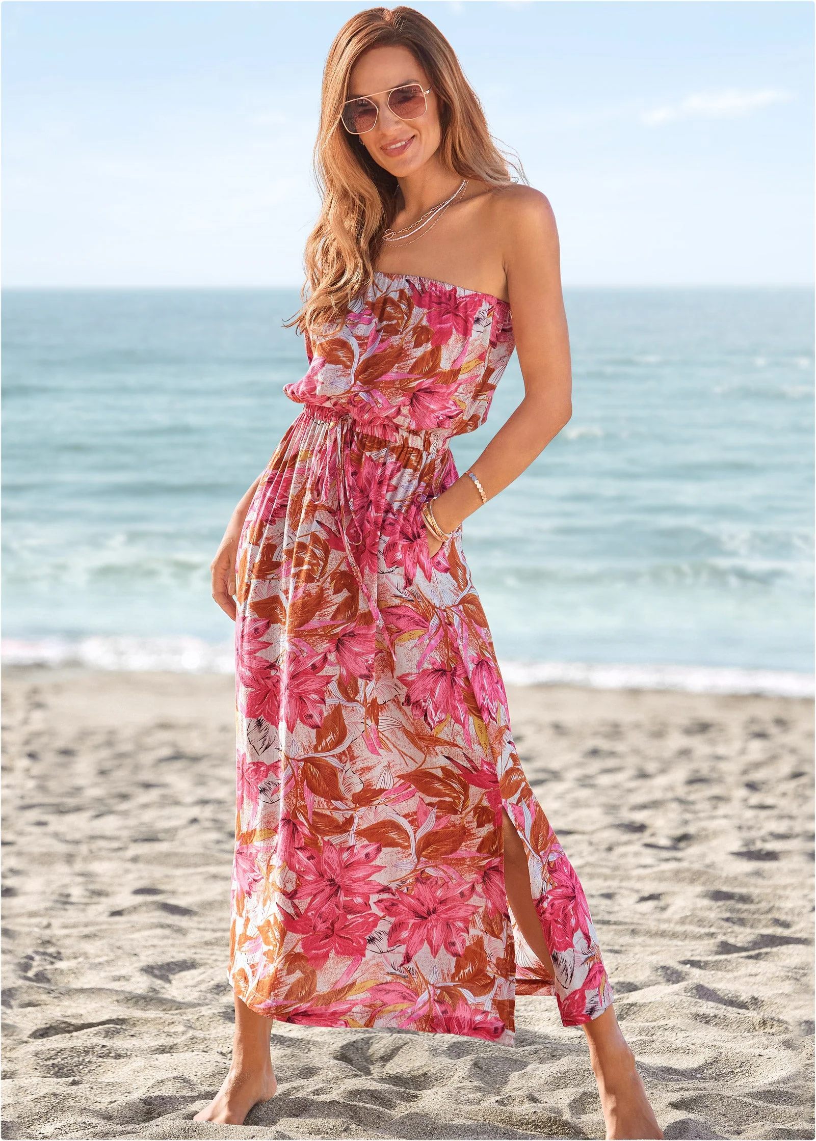 Strapless Maxi Dress - Pink Multi