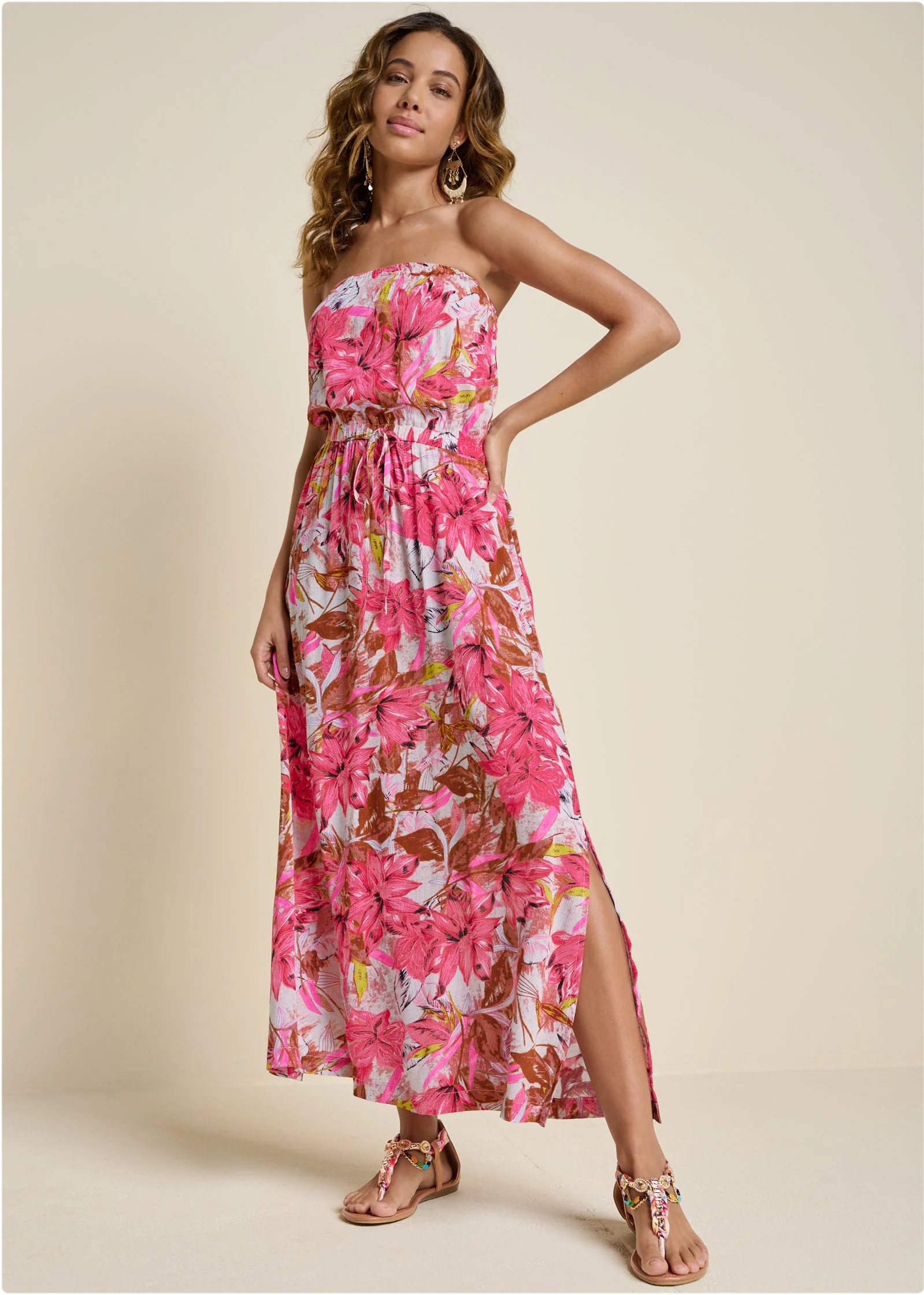 Strapless Maxi Dress - Pink Multi - Image 2
