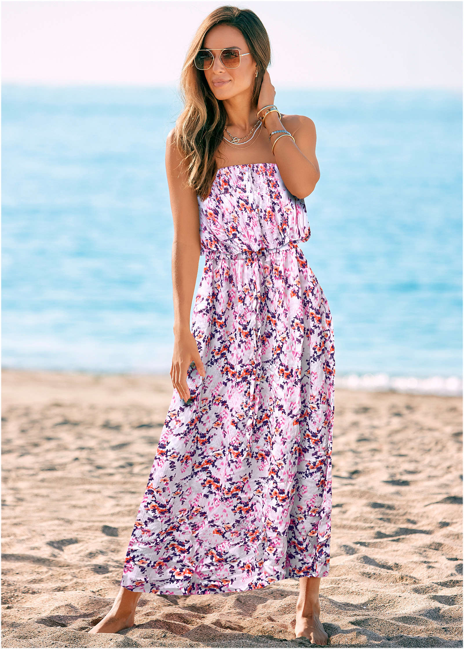 Strapless Maxi Dress - Pink & Purple