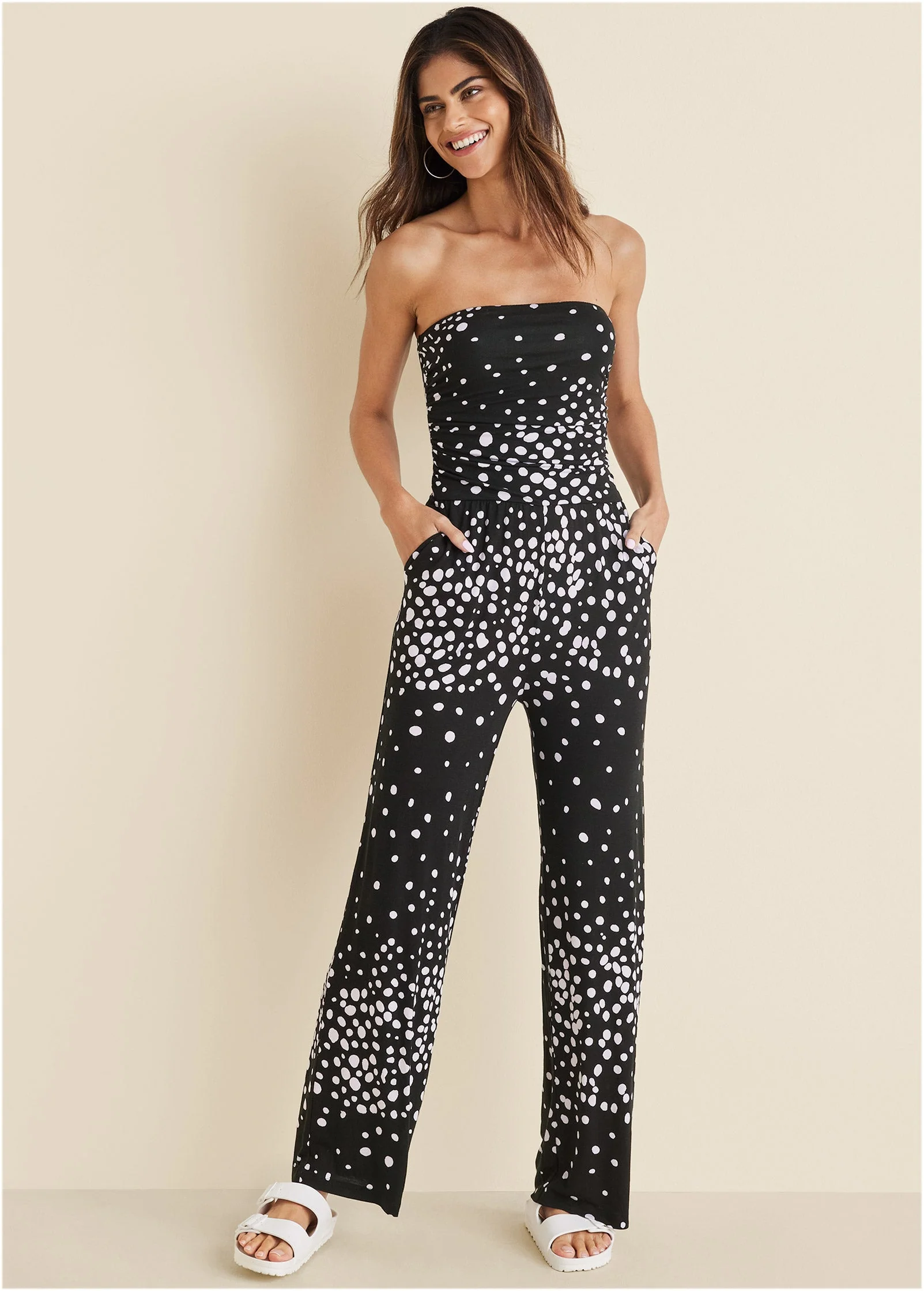 Strapless Printed Jumpsuit - Black & White - Image 2
