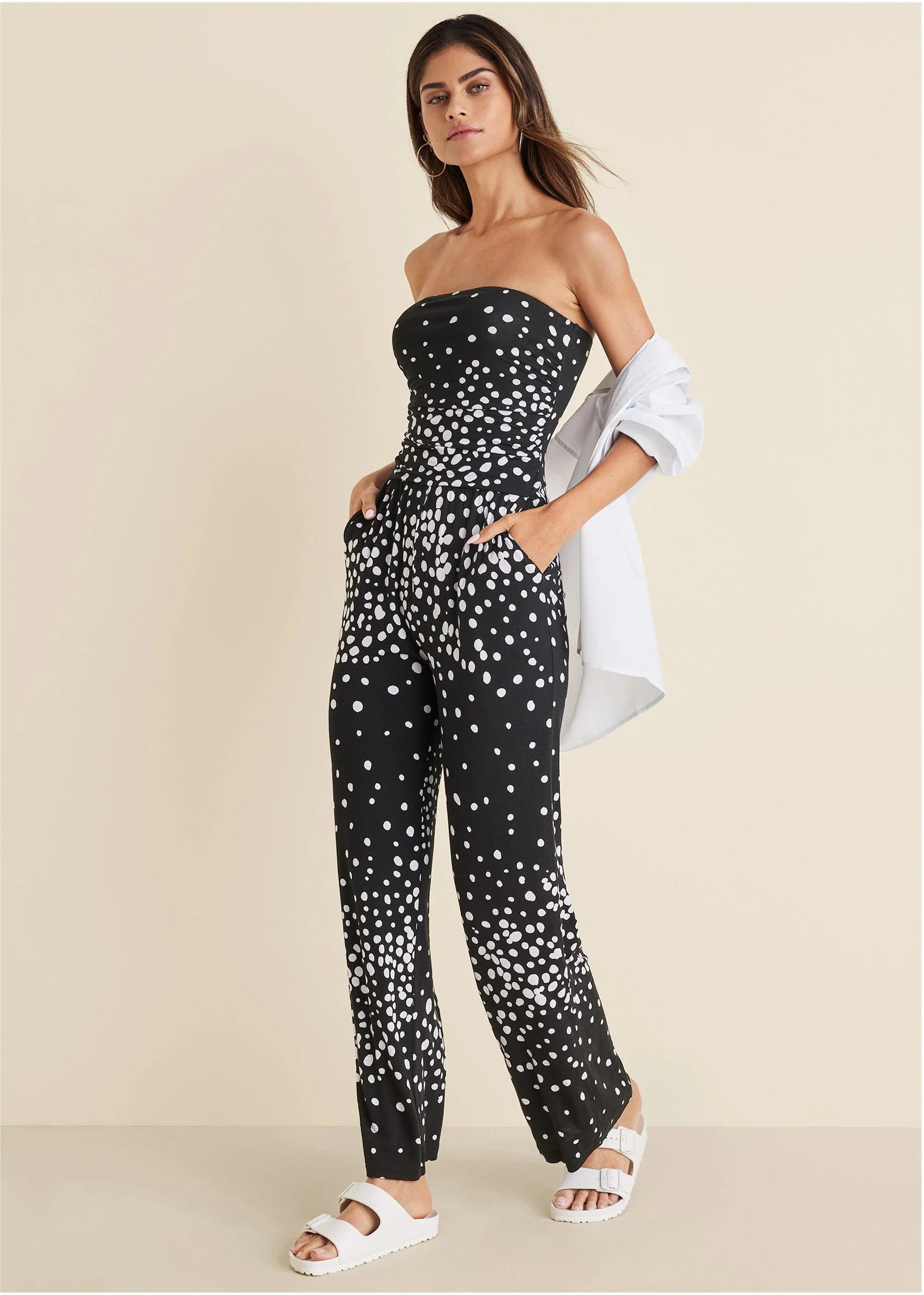 Strapless Printed Jumpsuit - Black & White - Image 6