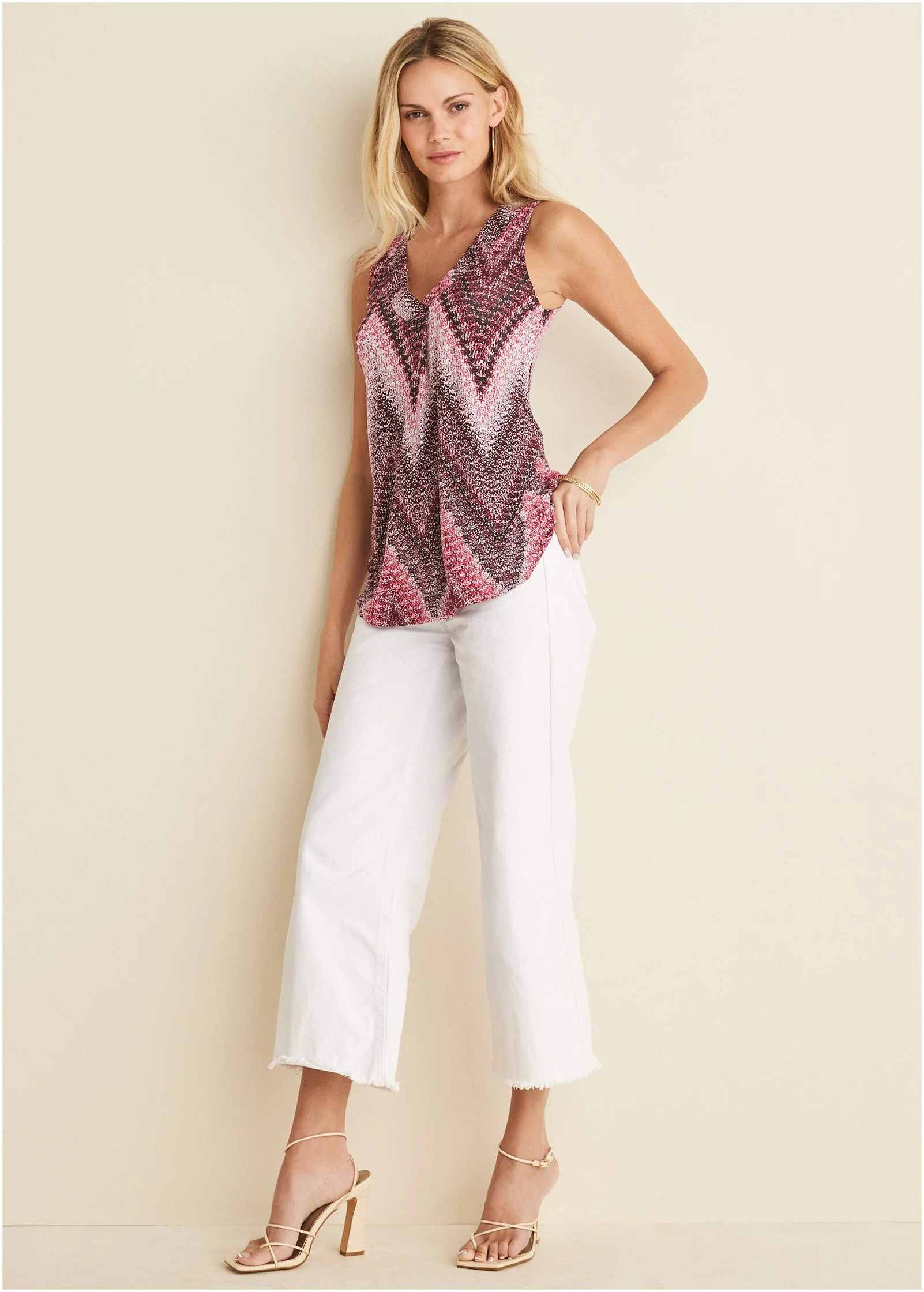 V-Neck Sleeveless Top - Burgundy Multi - Image 3