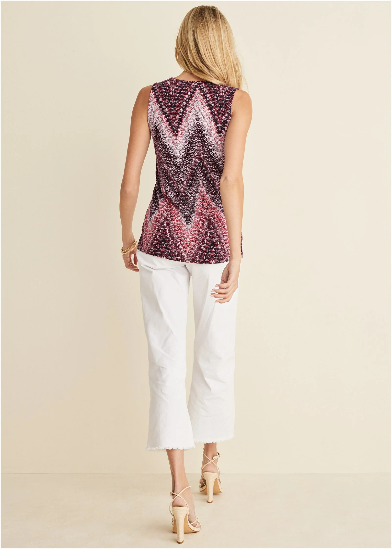 V-Neck Sleeveless Top - Burgundy Multi - Image 4