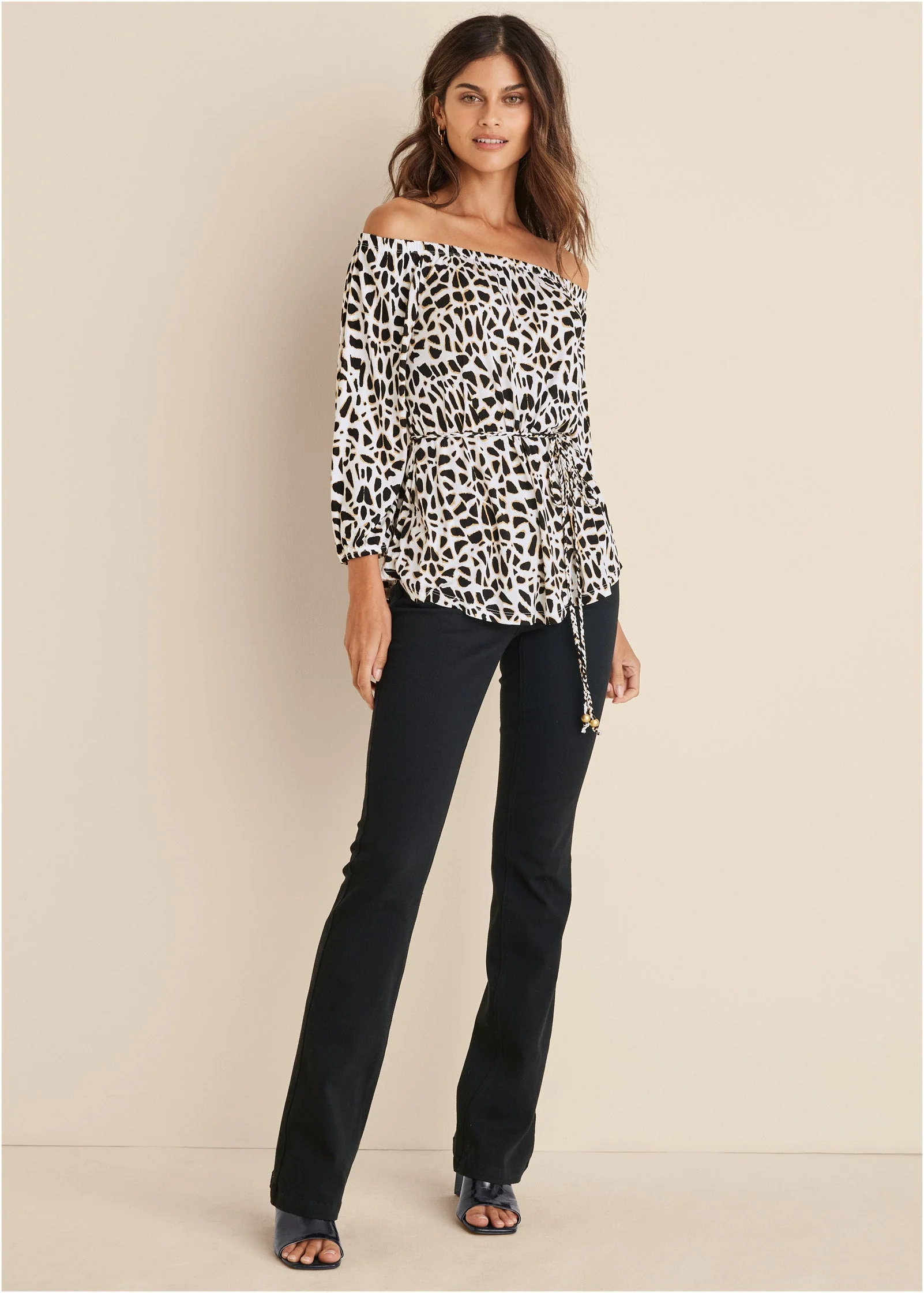 Tie Waist Blouse - Black & White - Image 3