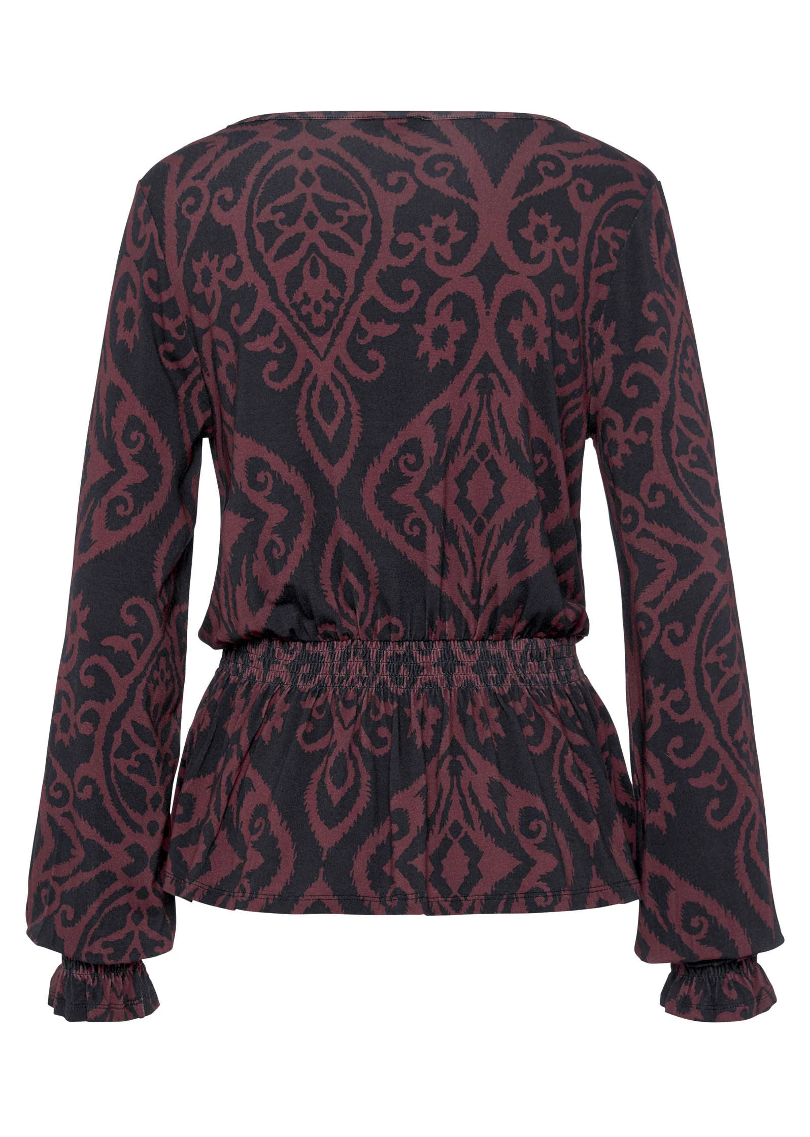 Long Sleeve V-Neck Blouse - Black & Burgundy - Image 4