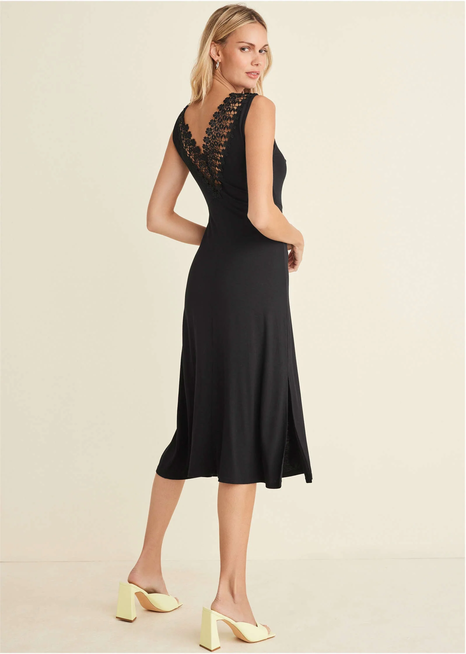 Crochet Back Midi Dress - Black - Image 3