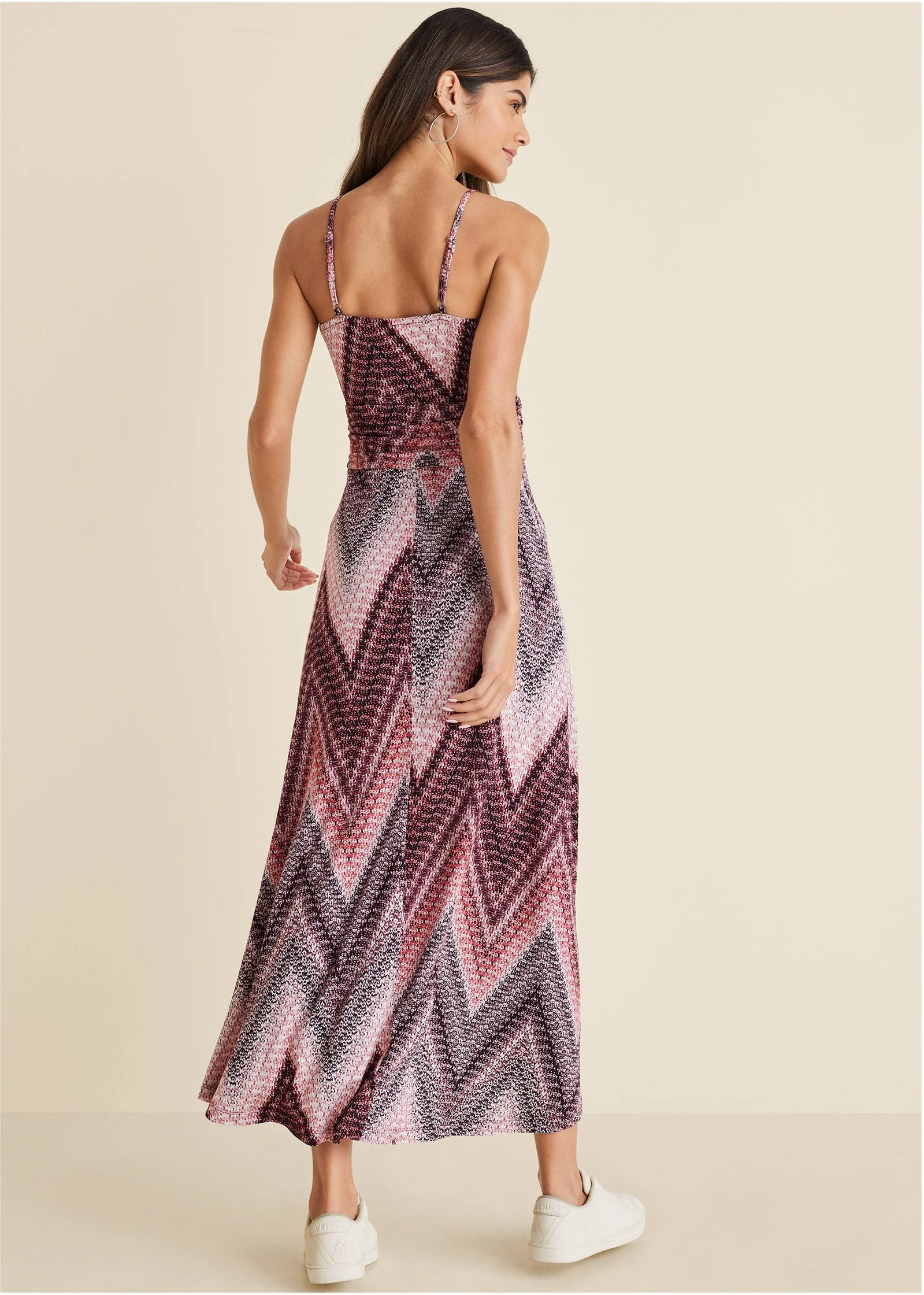 Gathered Waist Maxi Dress - Burgundy Multi - Image 3