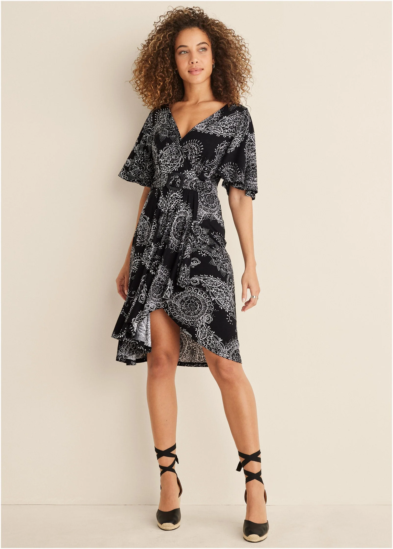 Print Midi Dress - Black & White - Image 2