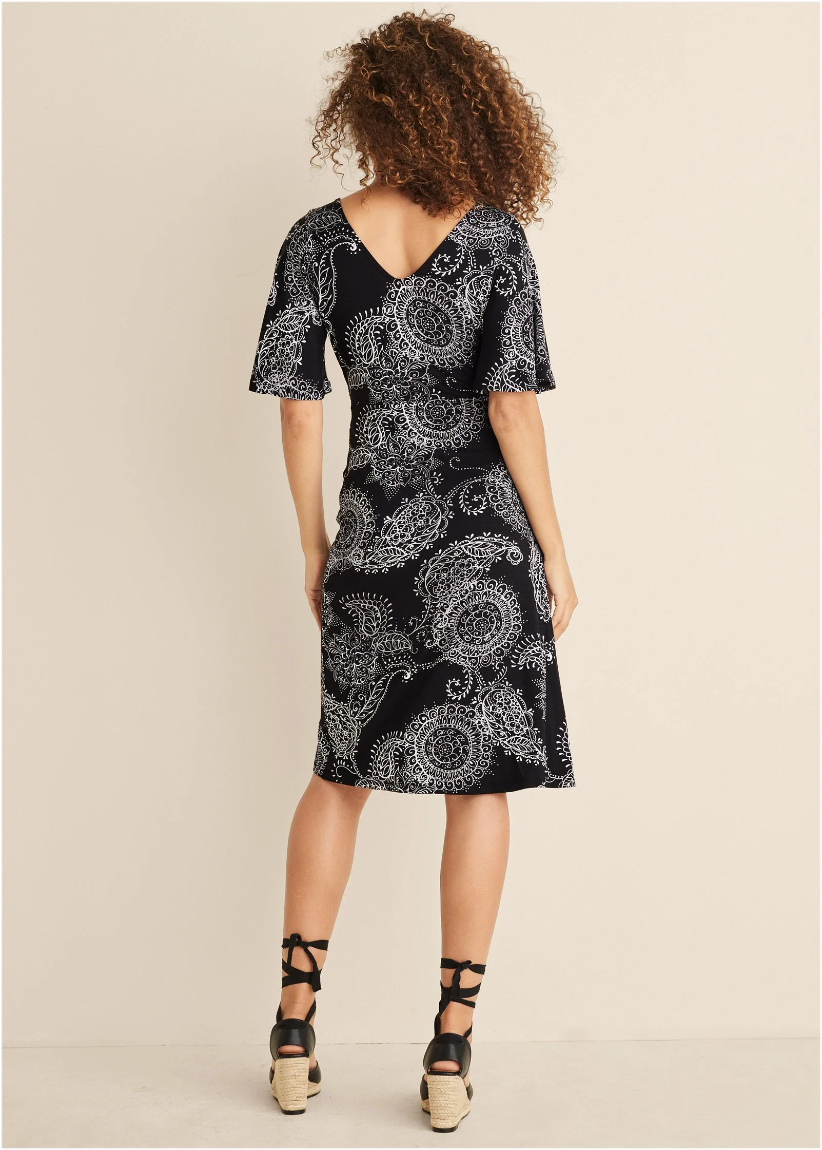 Print Midi Dress - Black & White - Image 3