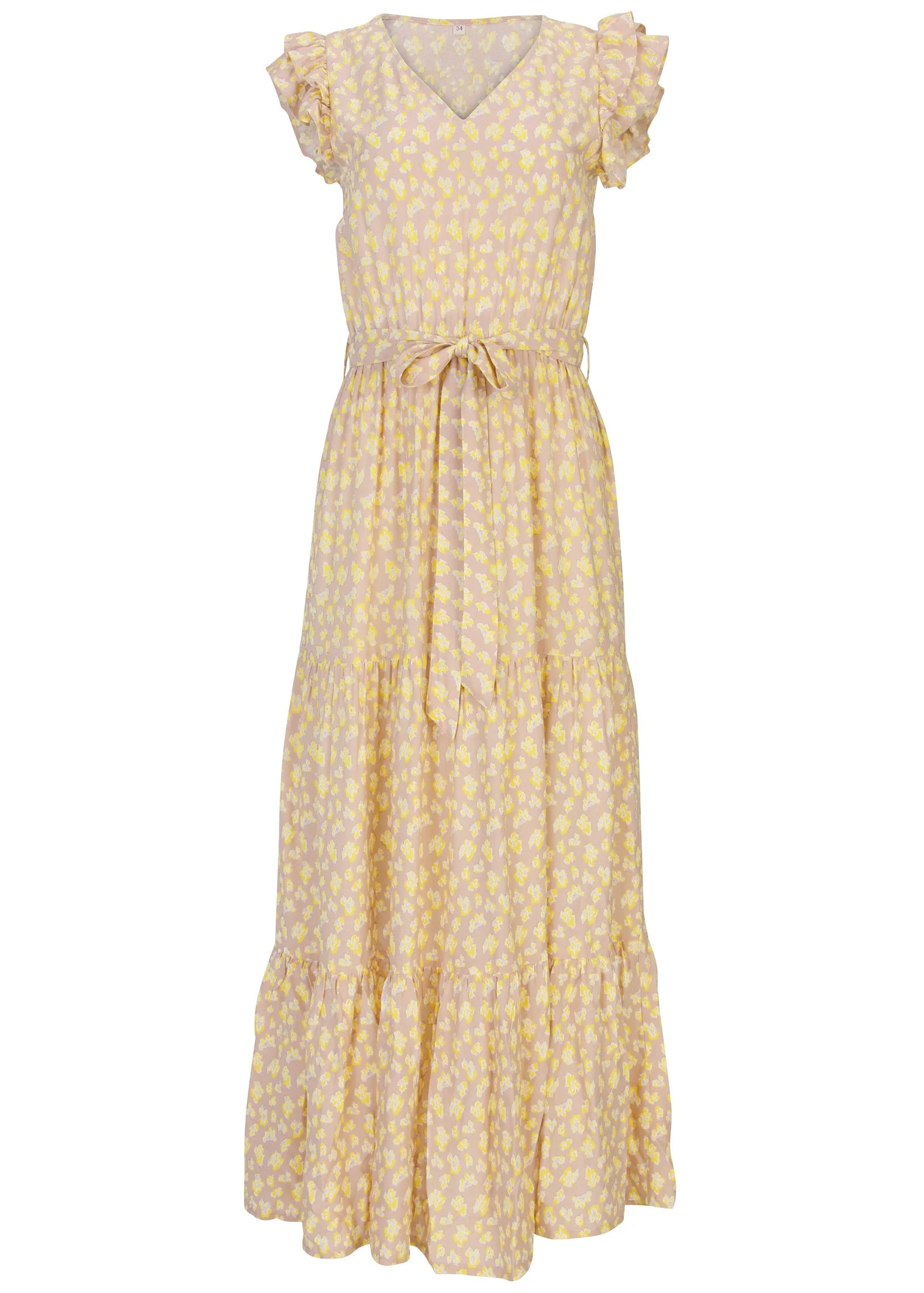 Flutter Sleeve Maxi Dress - Peach & White - Image 4