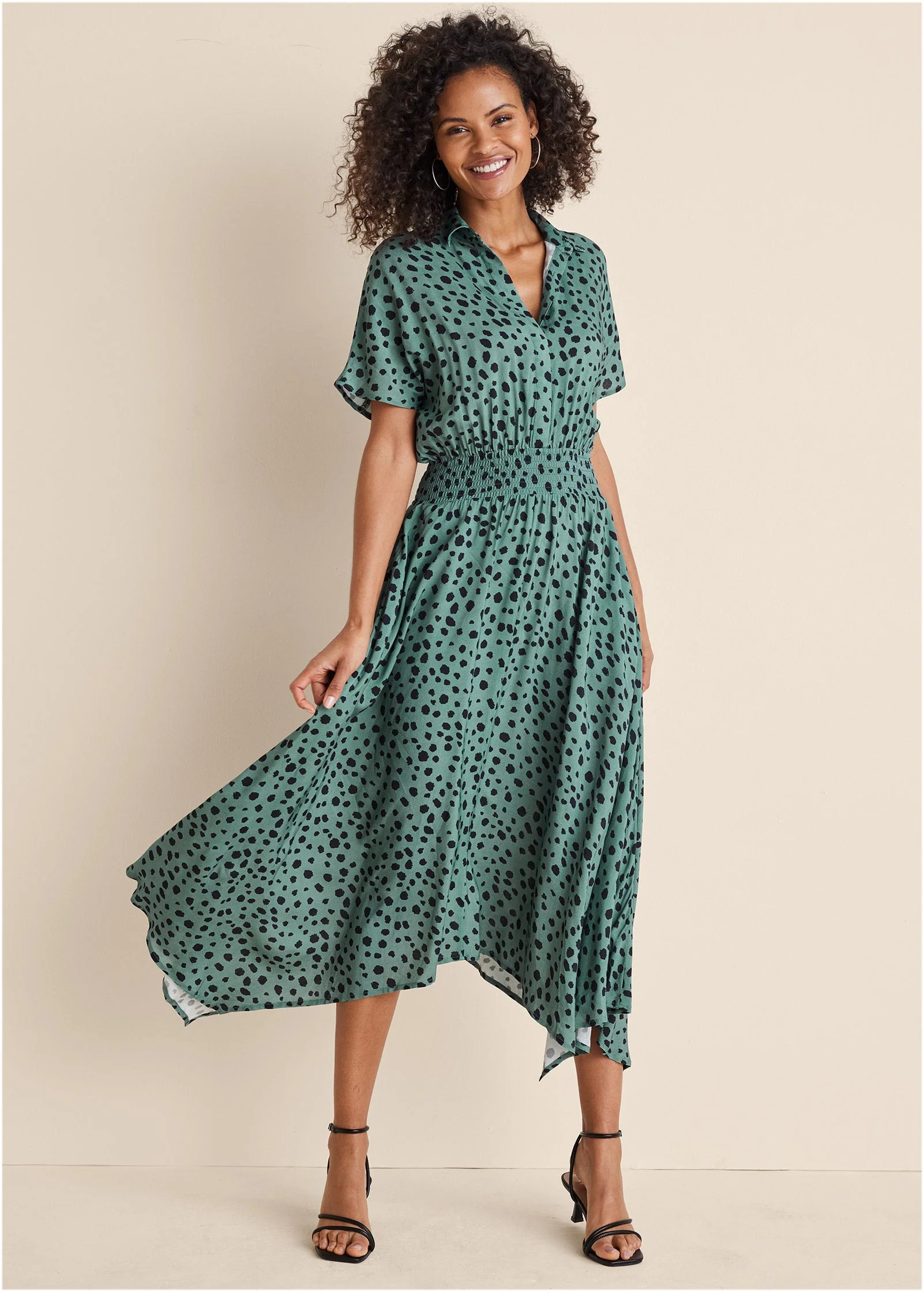Collared Maxi Dress - Green & Black - Image 2