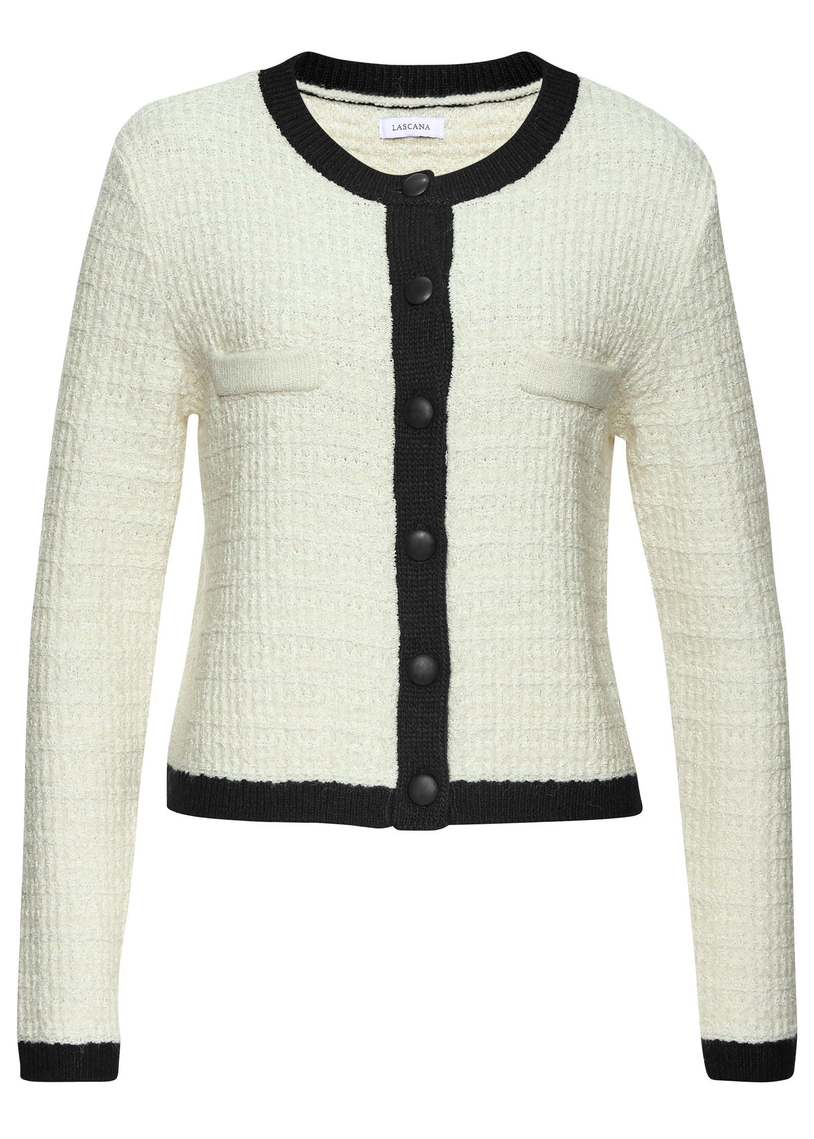 Collarless Tweed Blazer - Cream & Black - Image 2