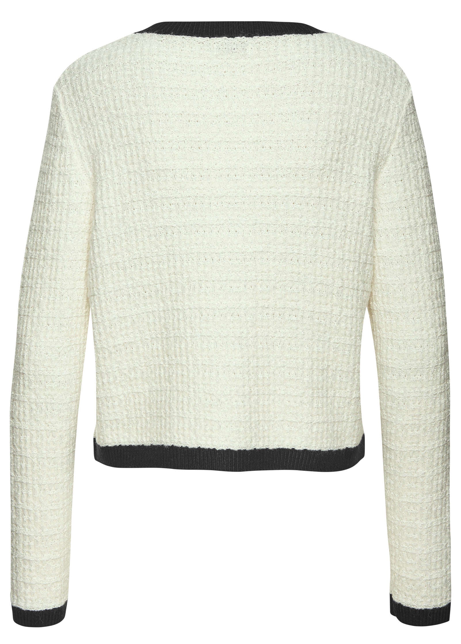Collarless Tweed Blazer - Cream & Black - Image 3