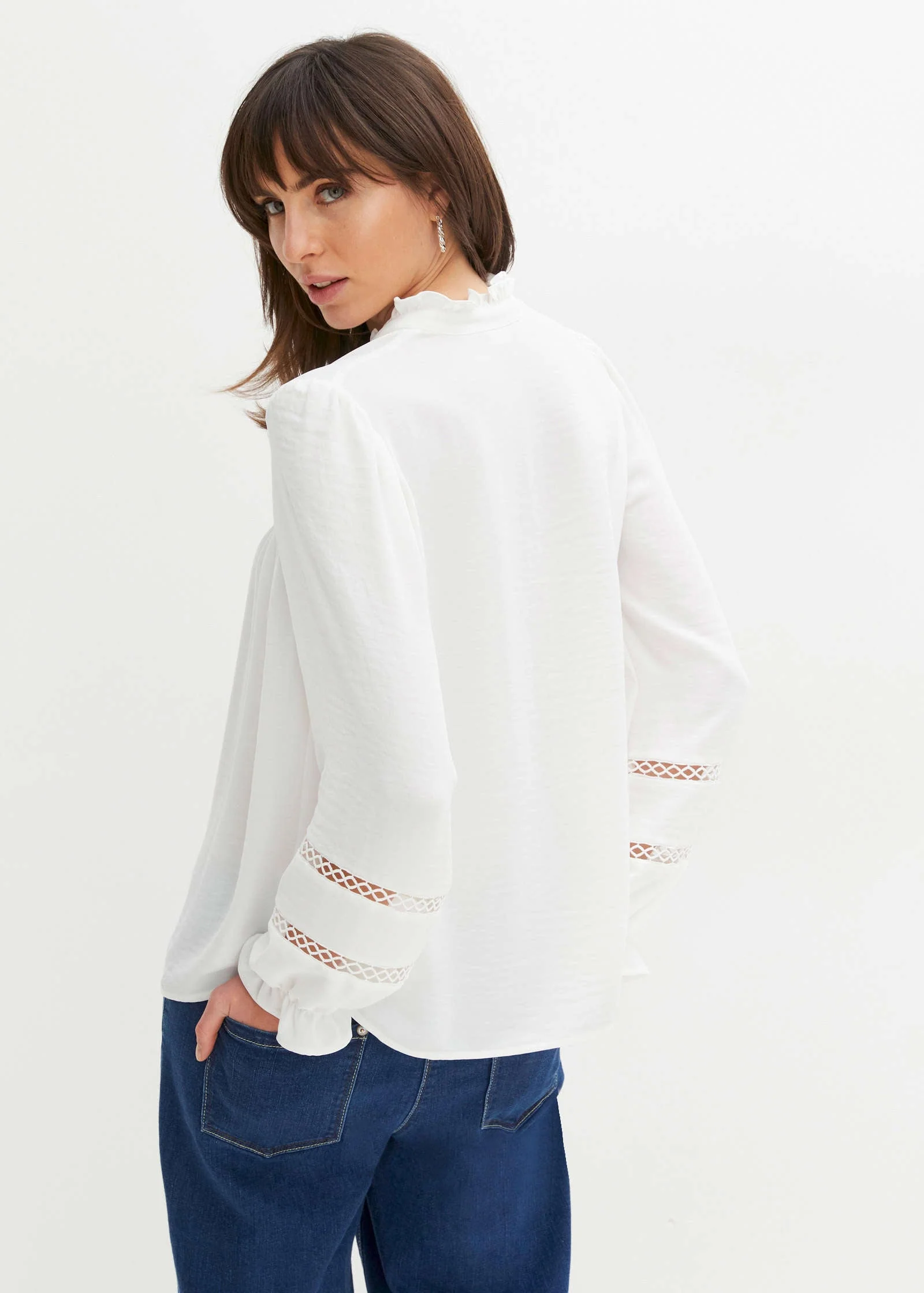 Lace Trim Blouse - White - Image 3