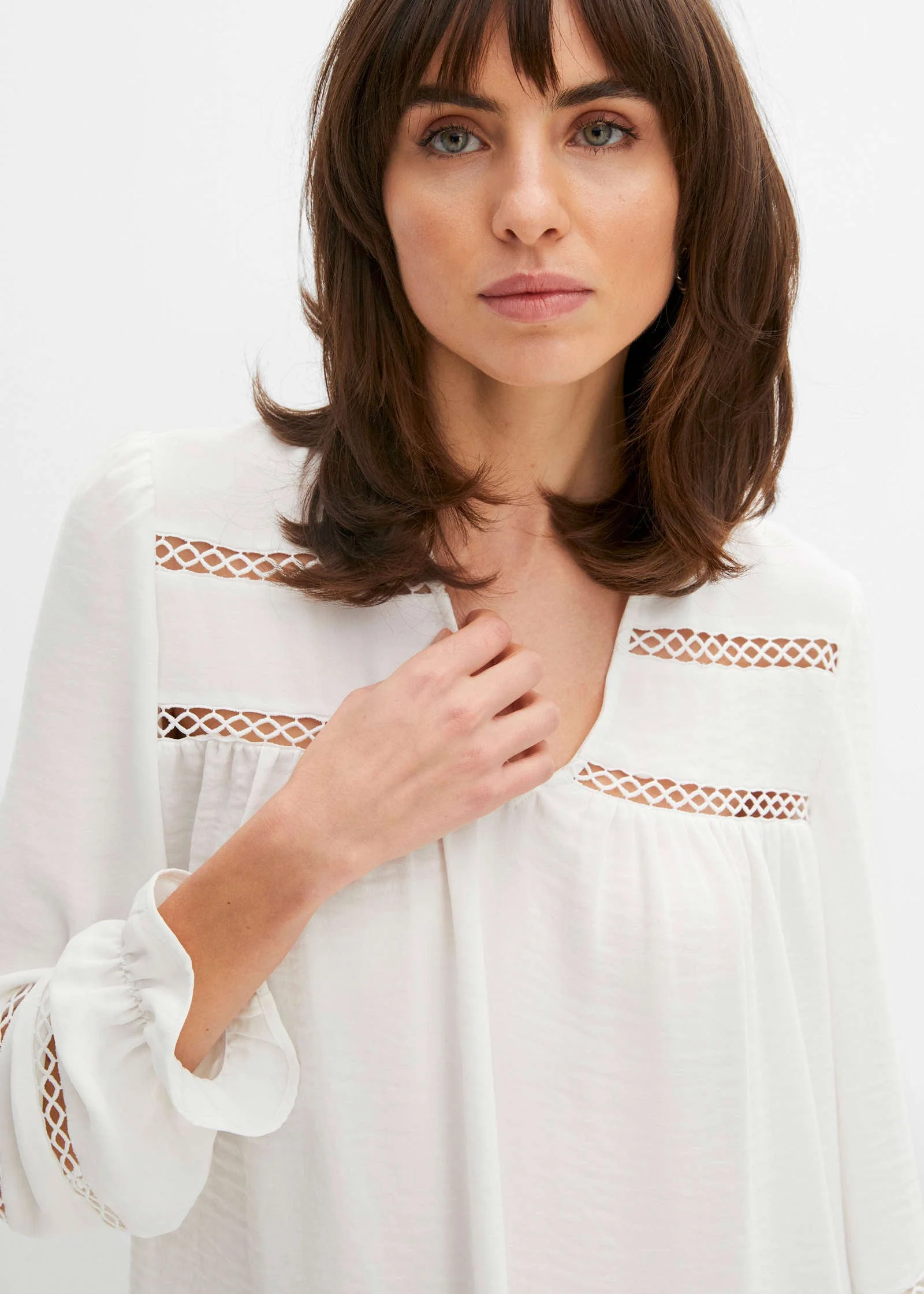 Lace Trim Blouse - White - Image 5