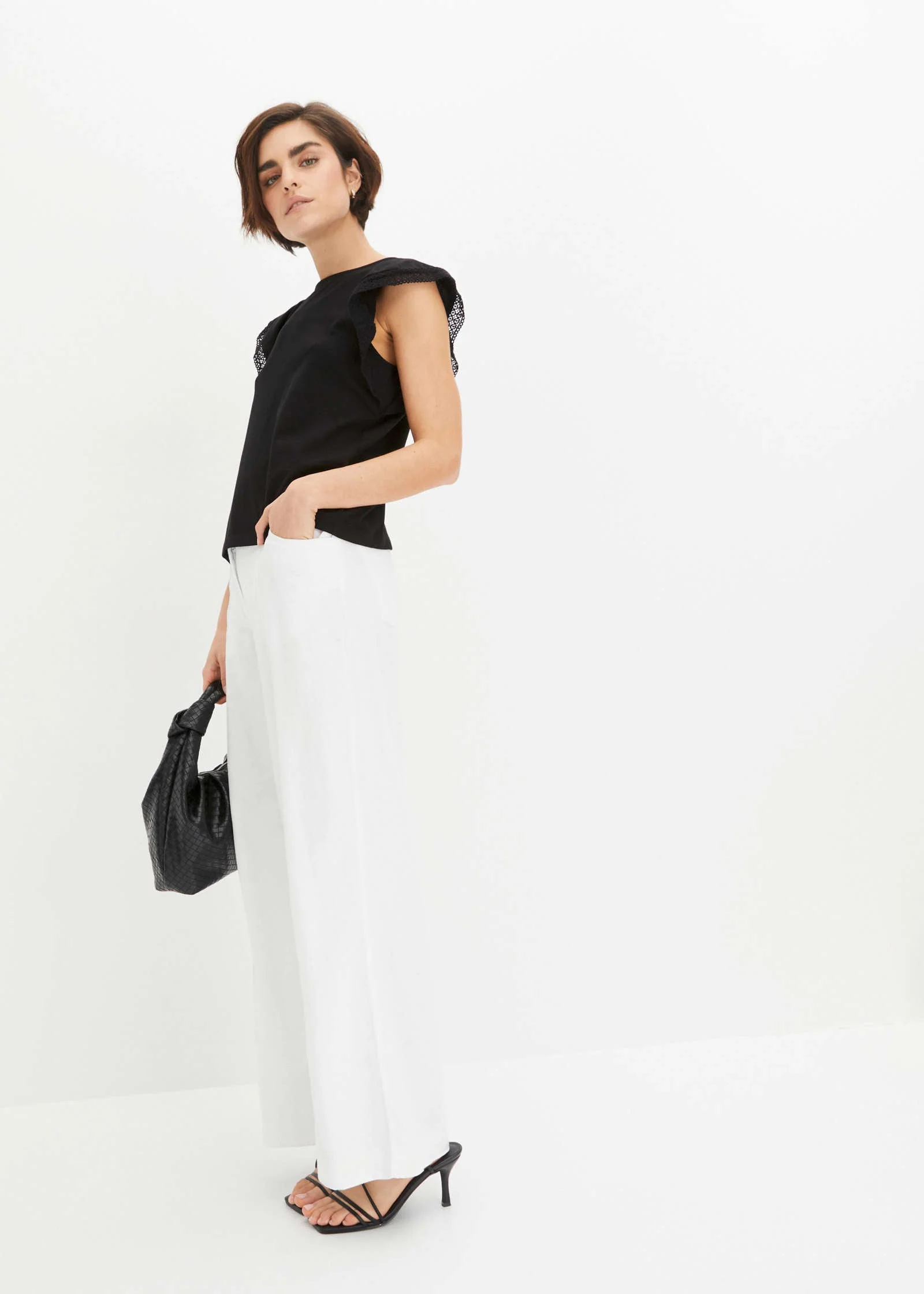 Lace Sleeve Top - Black - Image 2