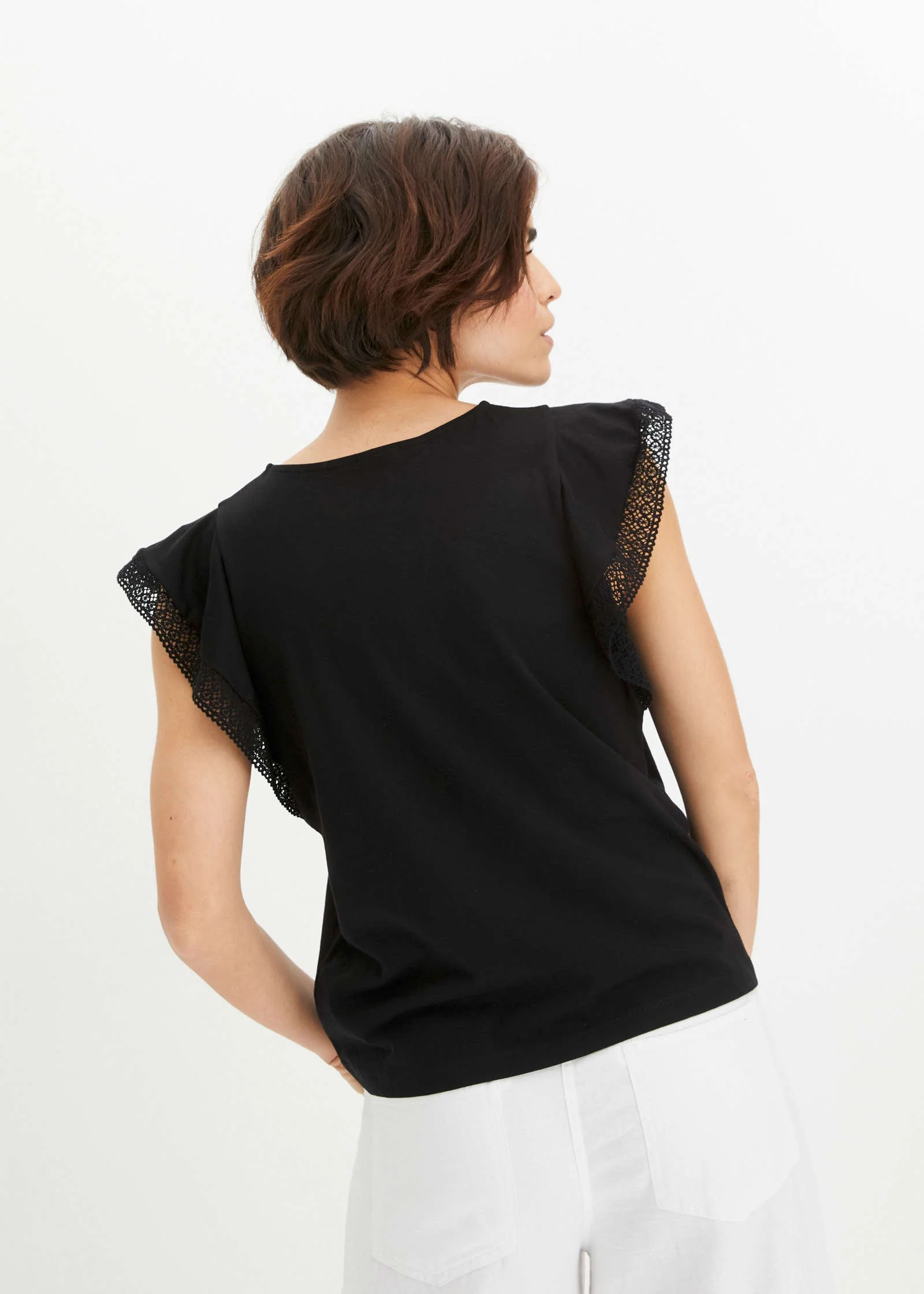 Lace Sleeve Top - Black - Image 3