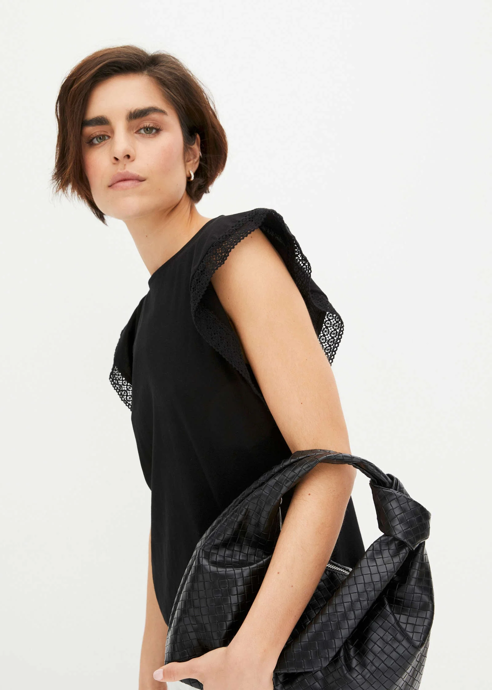 Lace Sleeve Top - Black - Image 4