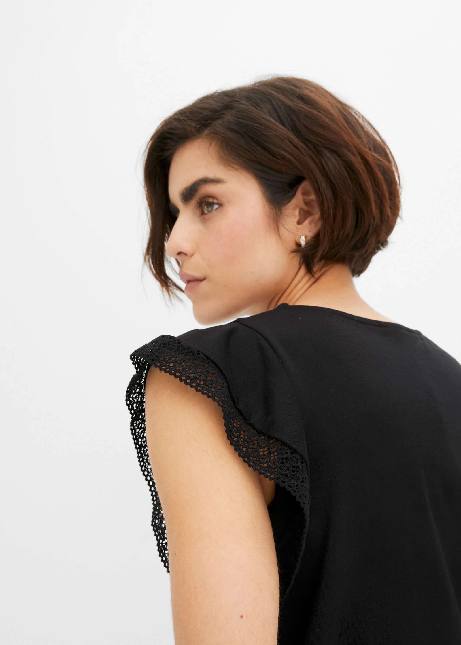 Lace Sleeve Top - Black - Image 5