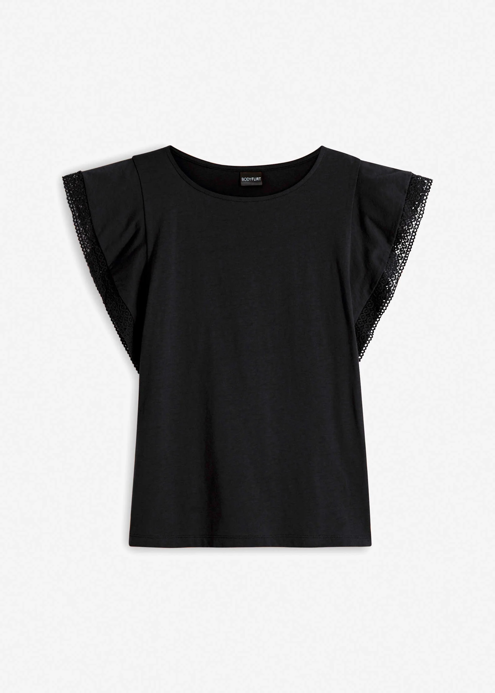 Lace Sleeve Top - Black - Image 6