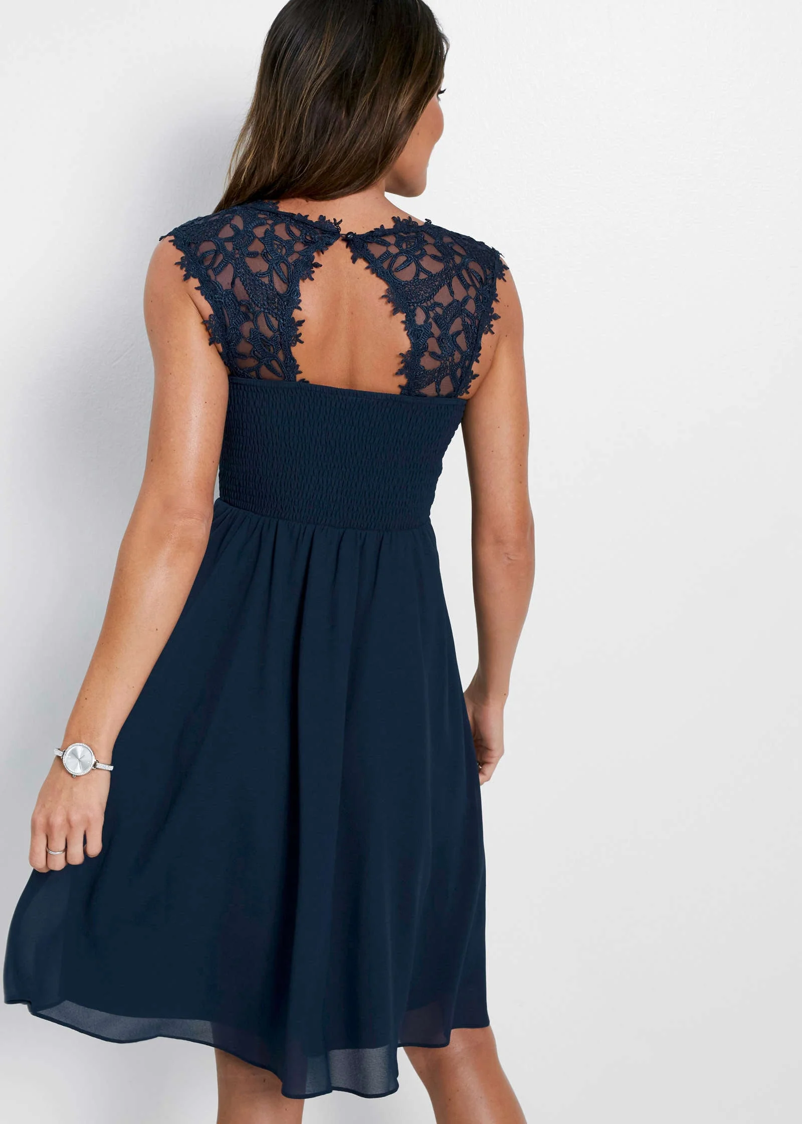 Lace Overlay Mini Dress - Dark Blue - Image 2